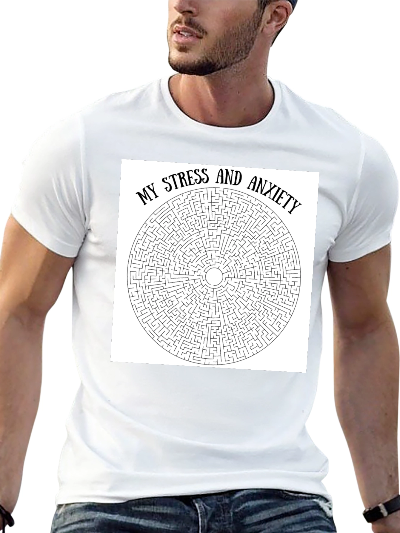 Stress and Anxiety Maze Graphic Tee - Black Cotton