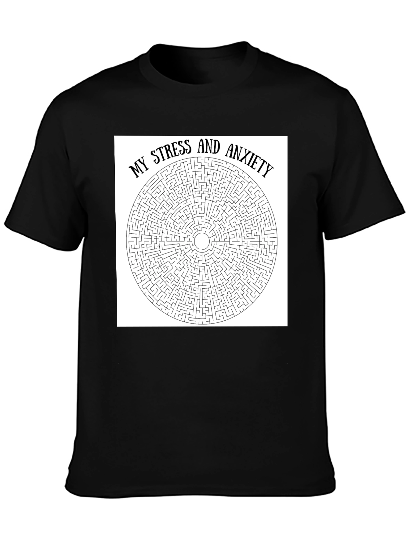 Stress and Anxiety Maze Graphic Tee - Black Cotton