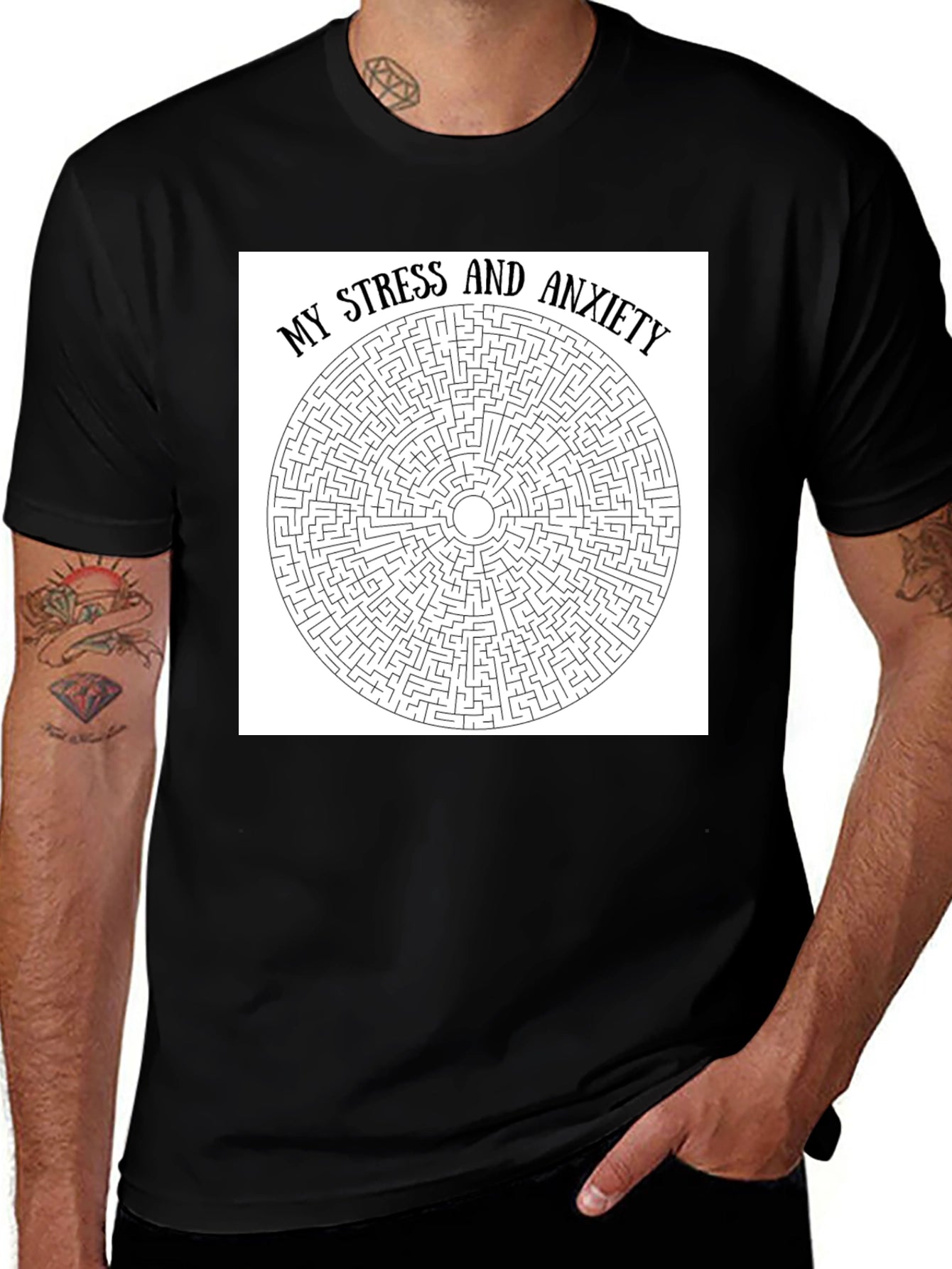 Stress and Anxiety Maze Graphic Tee - Black Cotton