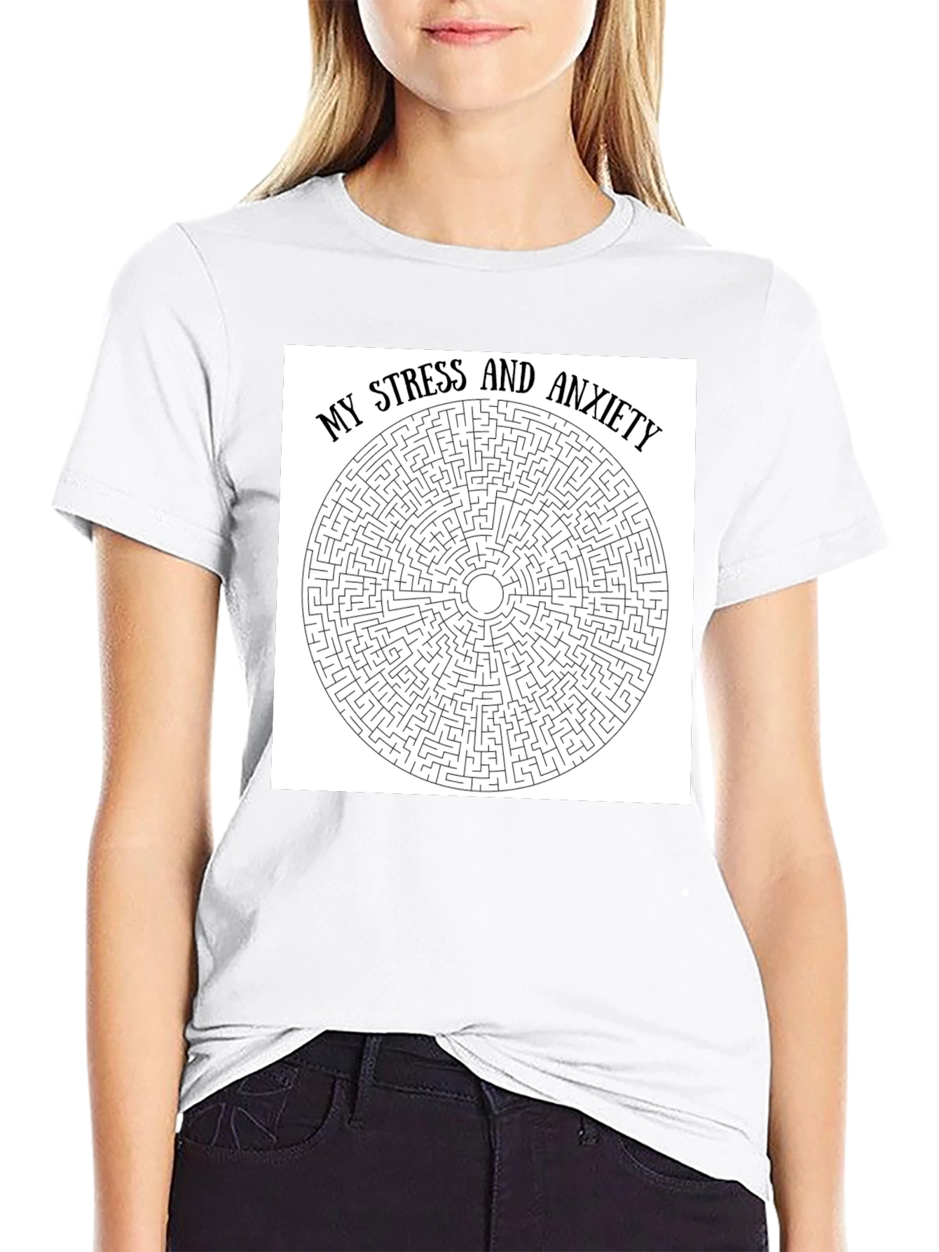 Stress and Anxiety Maze Graphic Tee - Black Cotton