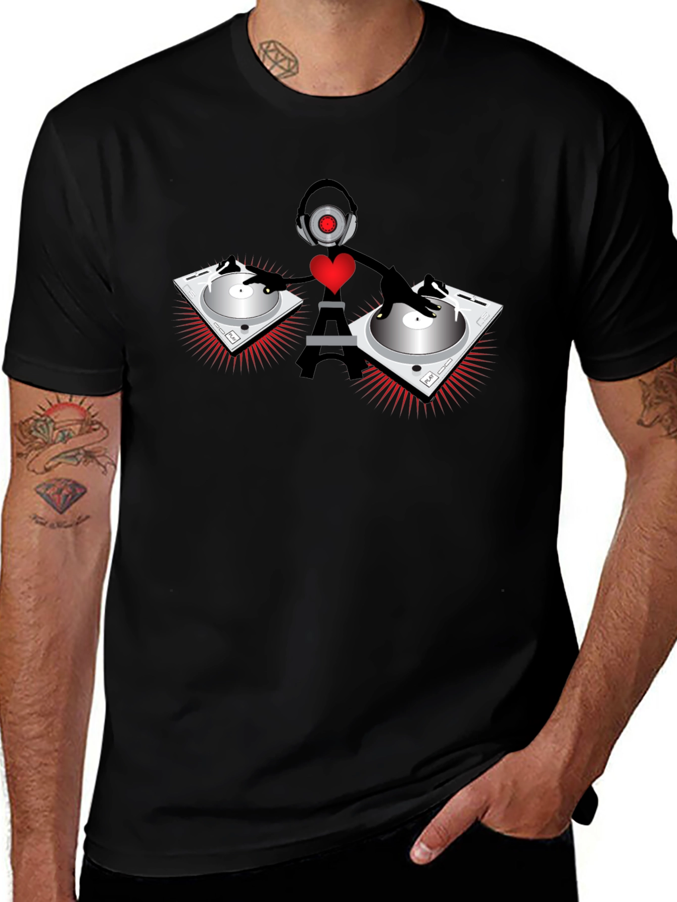 DJ Robot Heart Black T-Shirt