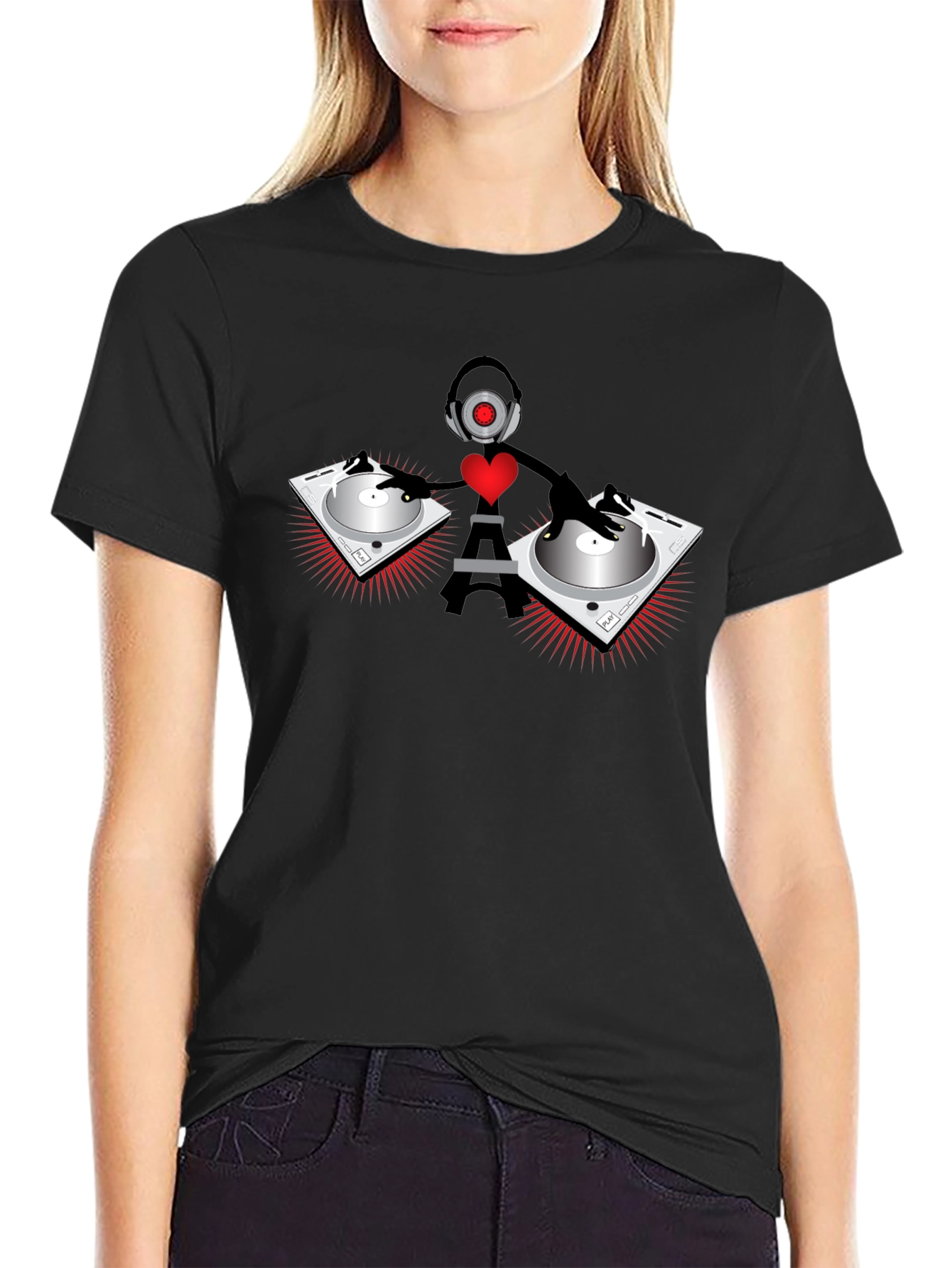 DJ Robot Heart Black T-Shirt