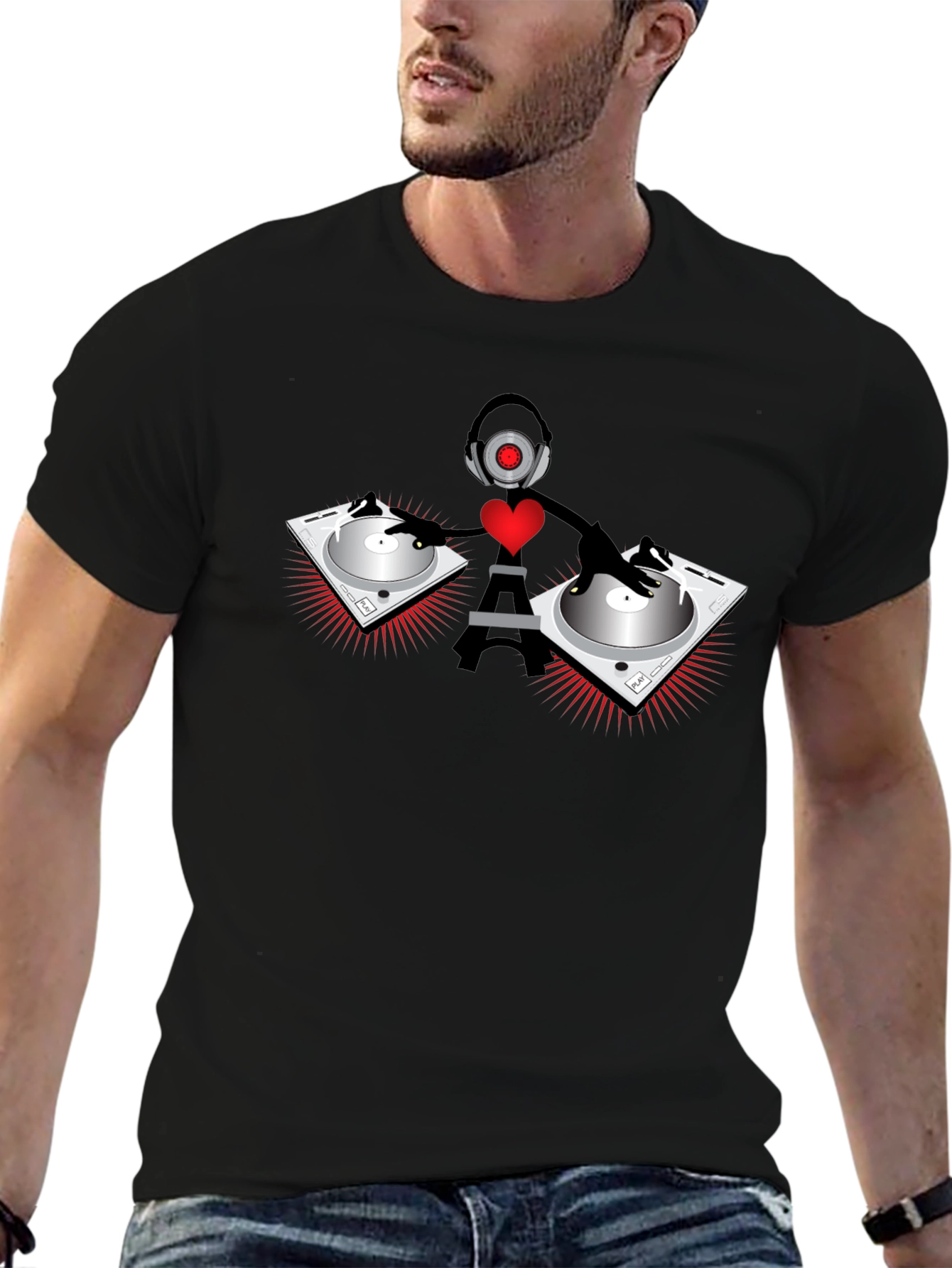 DJ Robot Heart Black T-Shirt