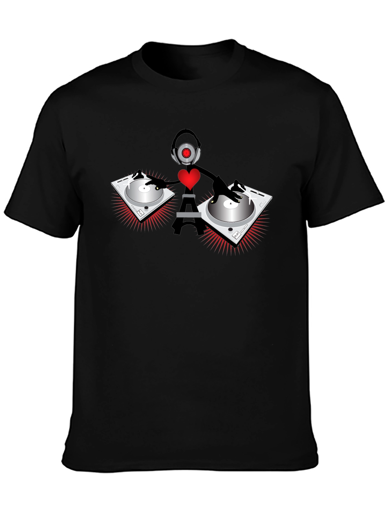 DJ Robot Heart Black T-Shirt