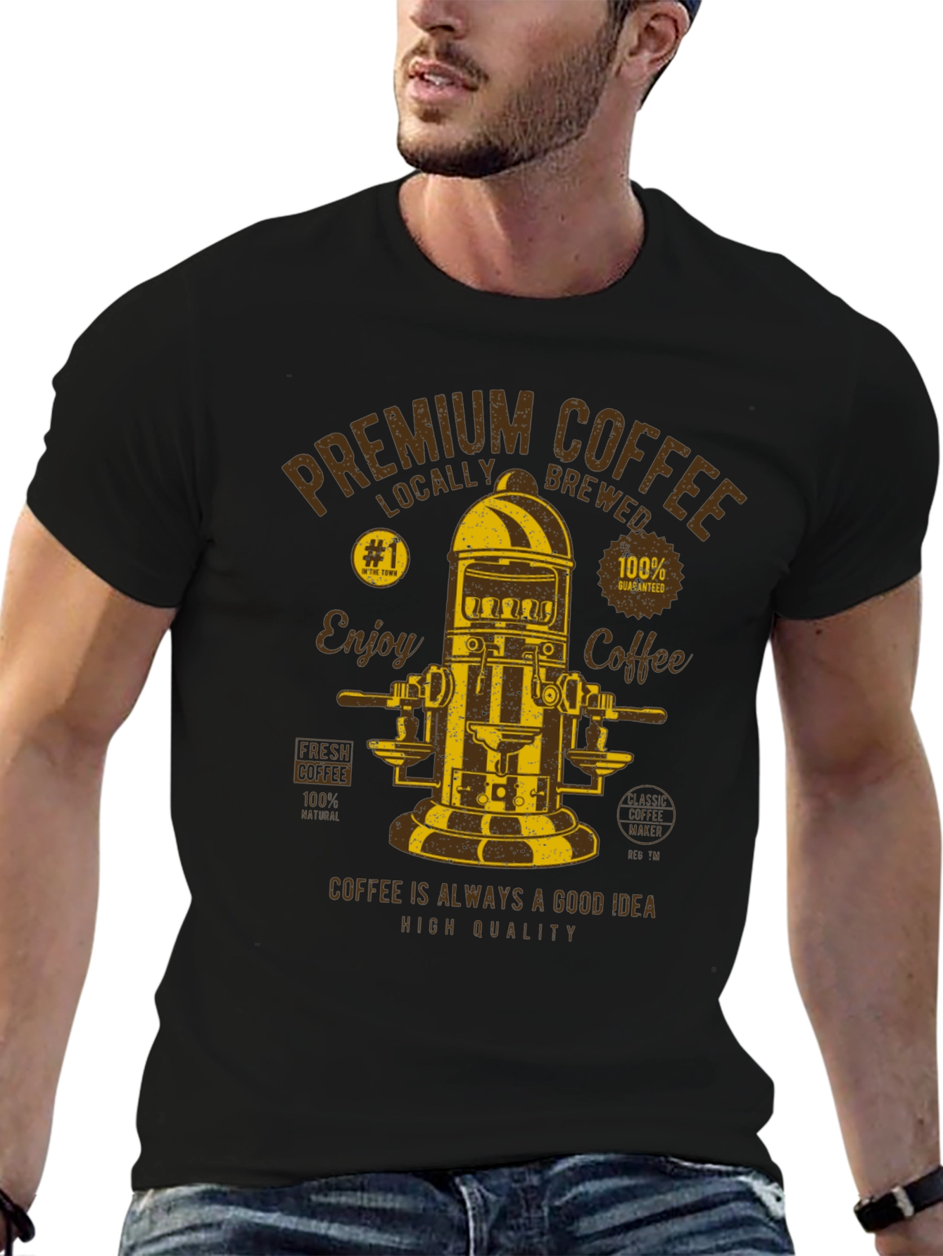 Premium Coffee Graphic T-Shirt - Black