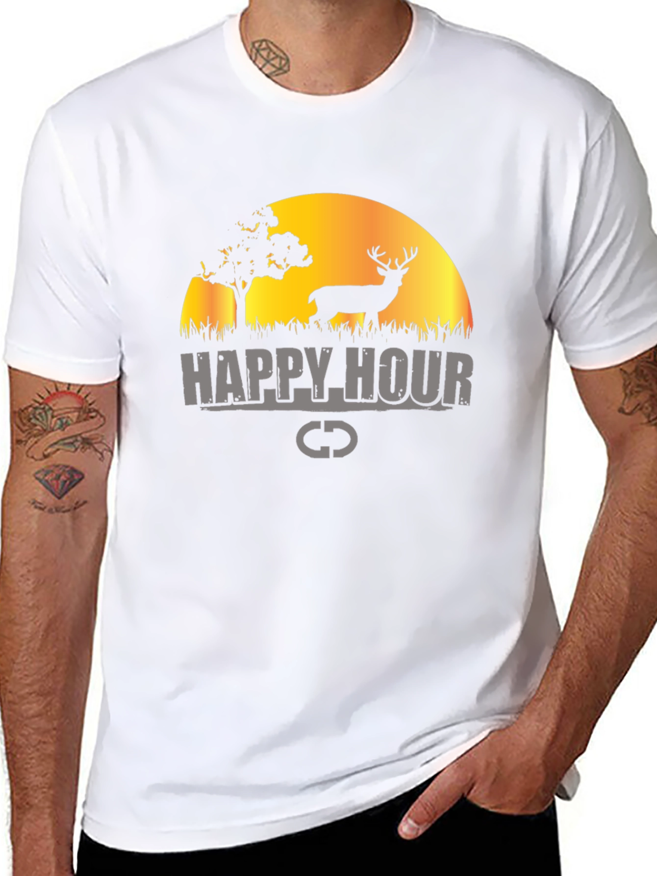 Happy Hour Deer Graphic Black T-Shirt