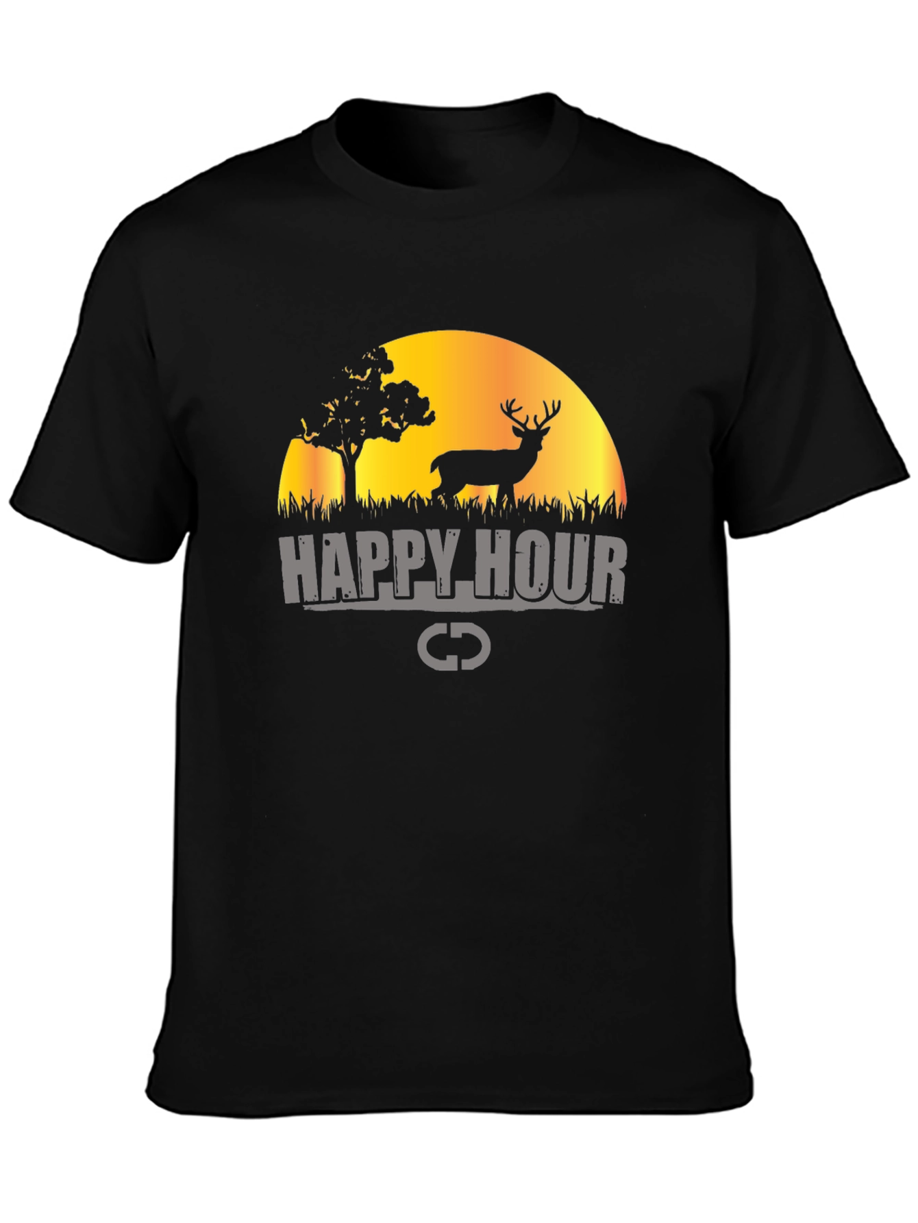Happy Hour Deer Graphic Black T-Shirt
