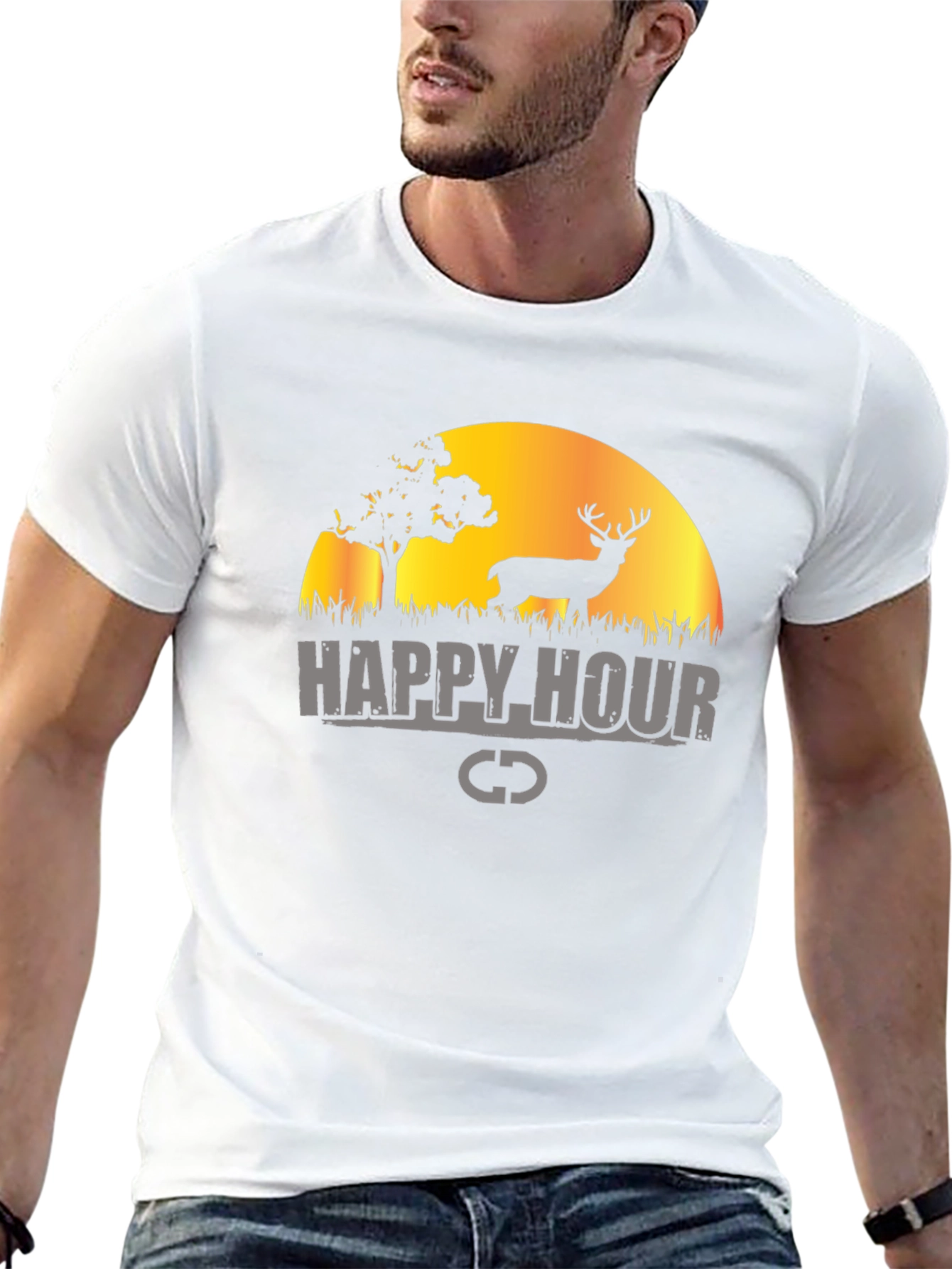 Happy Hour Deer Graphic Black T-Shirt