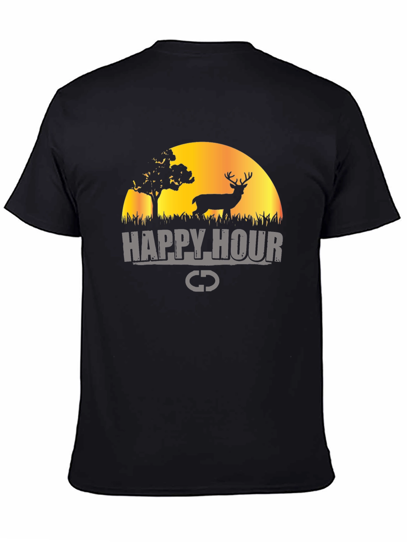 Happy Hour Deer Graphic Black T-Shirt