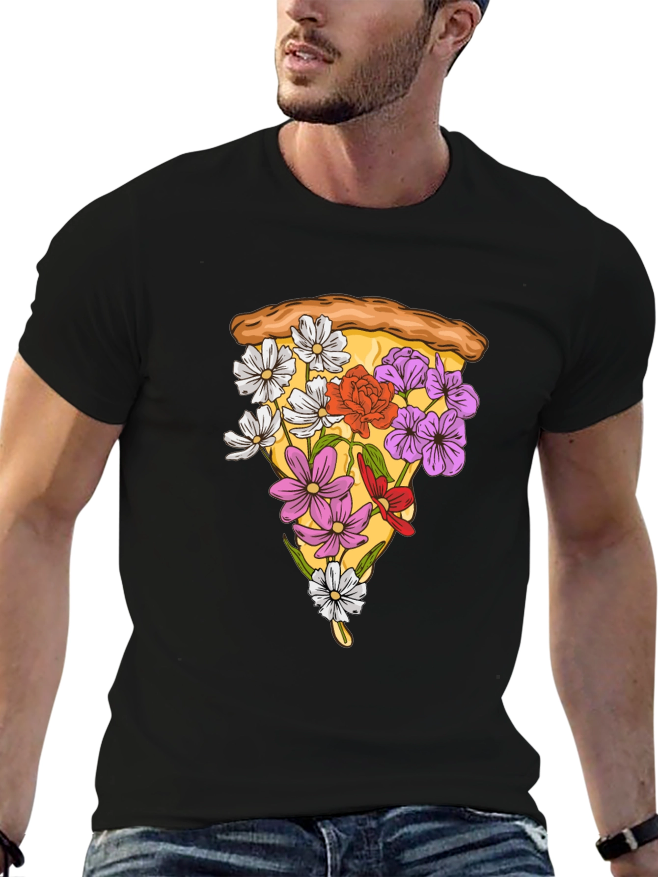 Floral Pizza Slice Graphic Tee - Unique Style