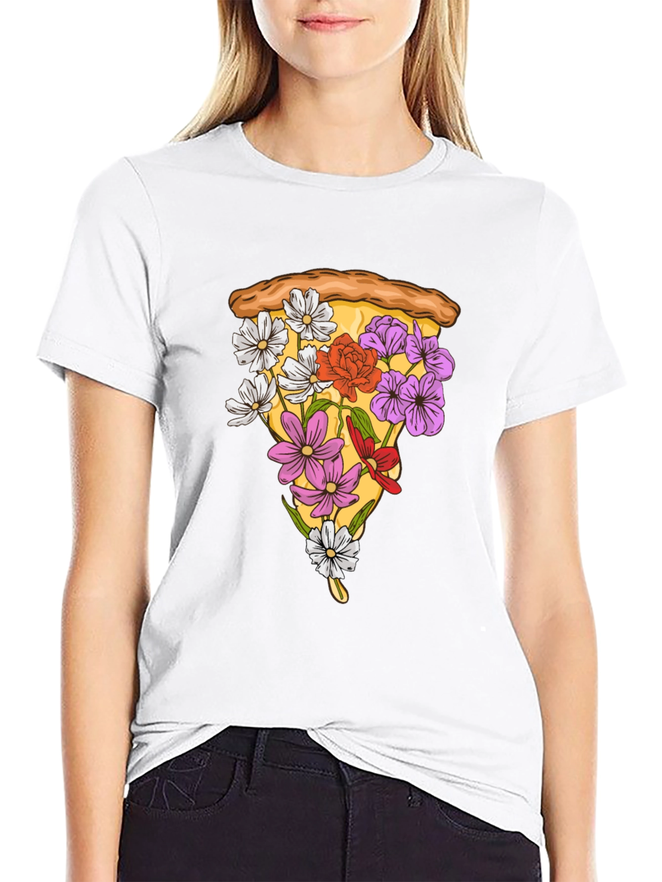Floral Pizza Slice Graphic Tee - Unique Style