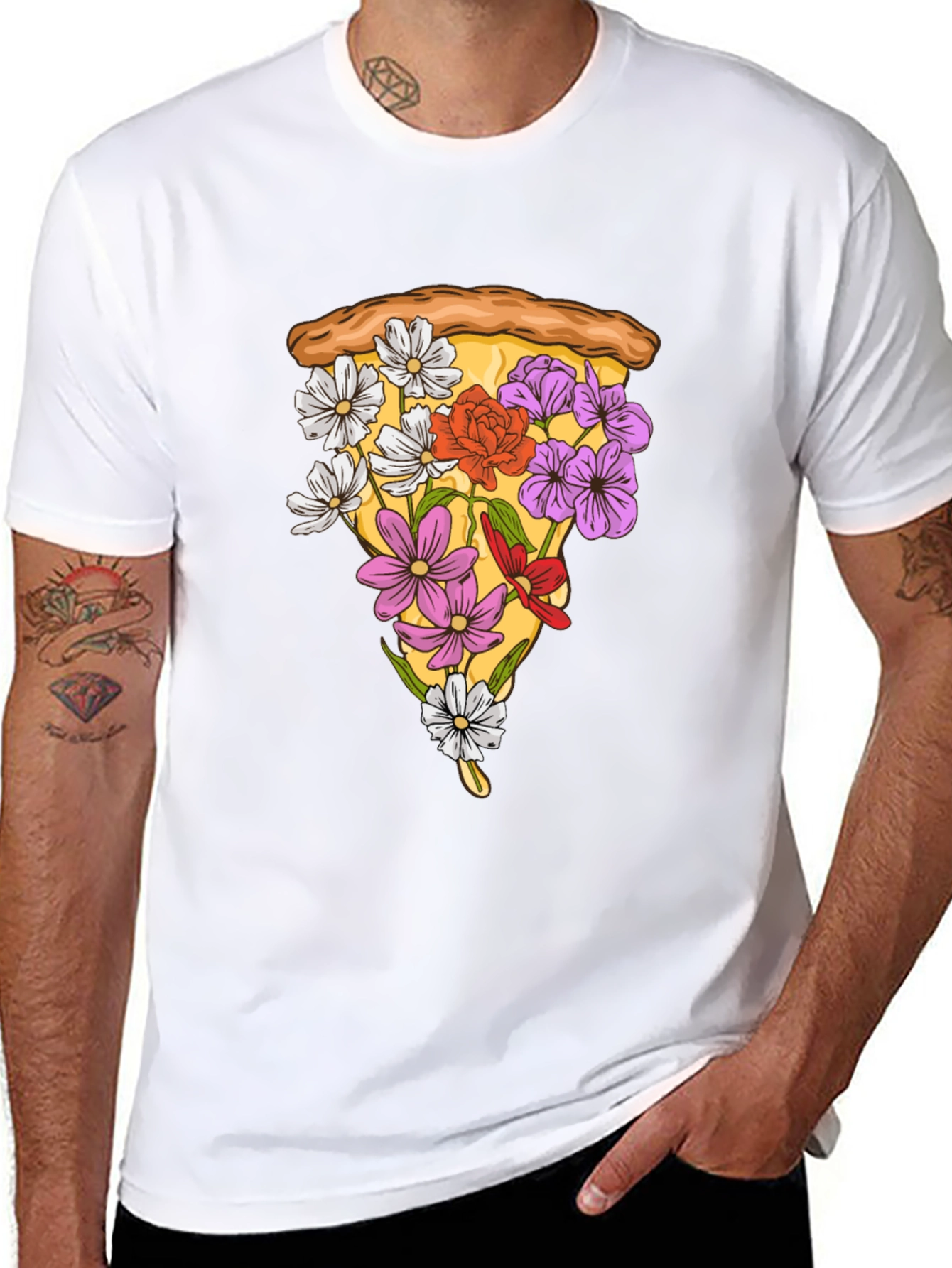 Floral Pizza Slice Graphic Tee - Unique Style