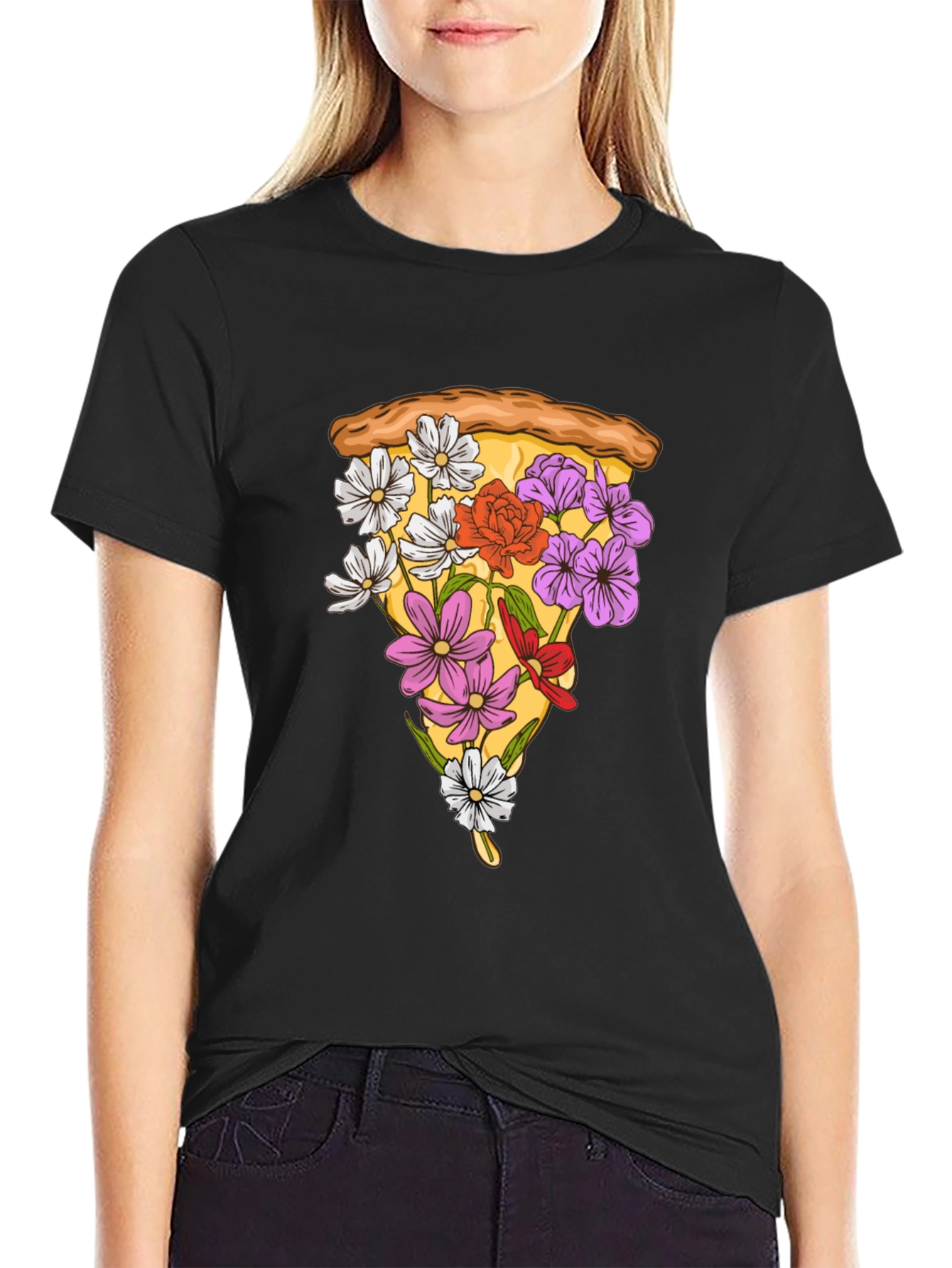 Floral Pizza Slice Graphic Tee - Unique Style