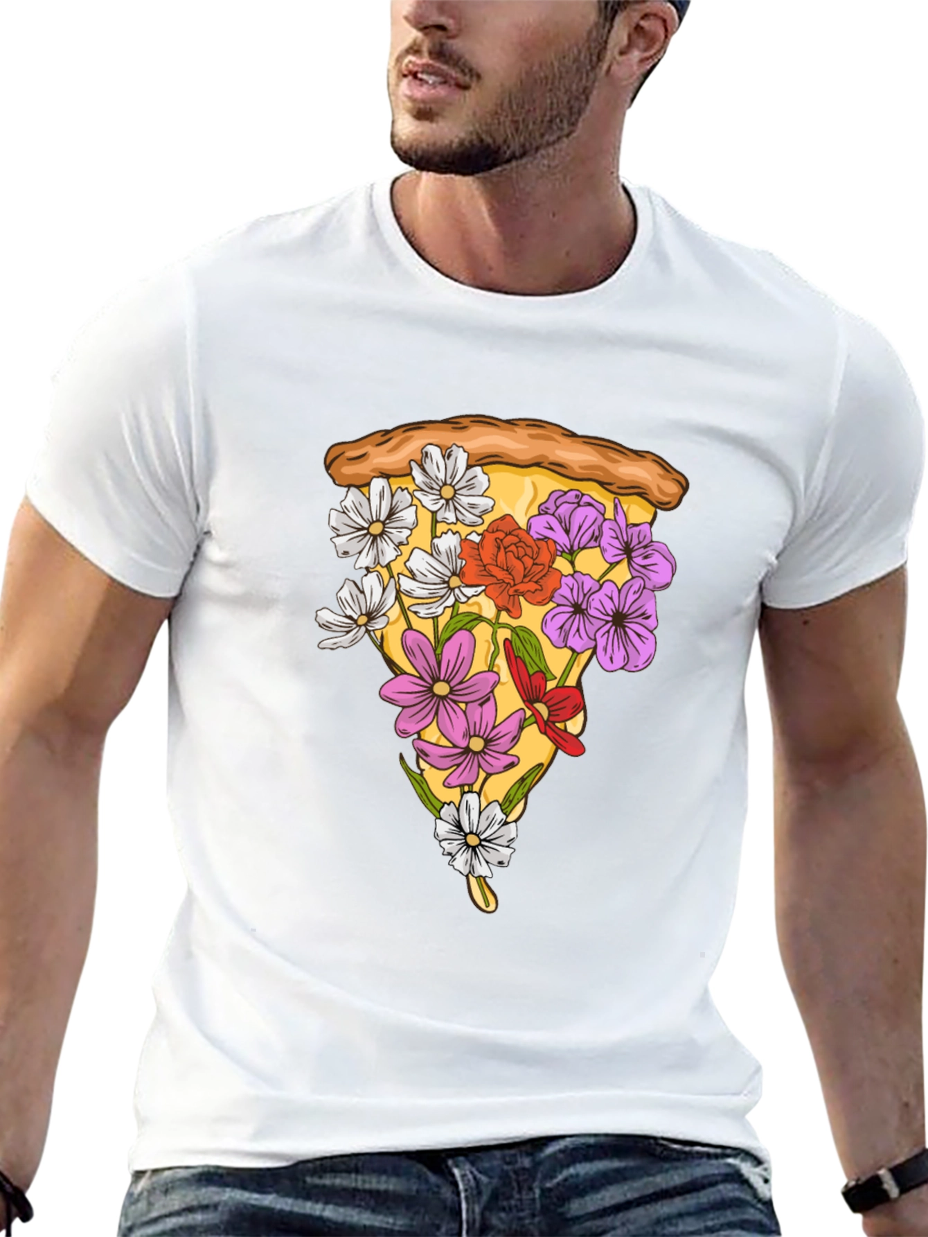 Floral Pizza Slice Graphic Tee - Unique Style