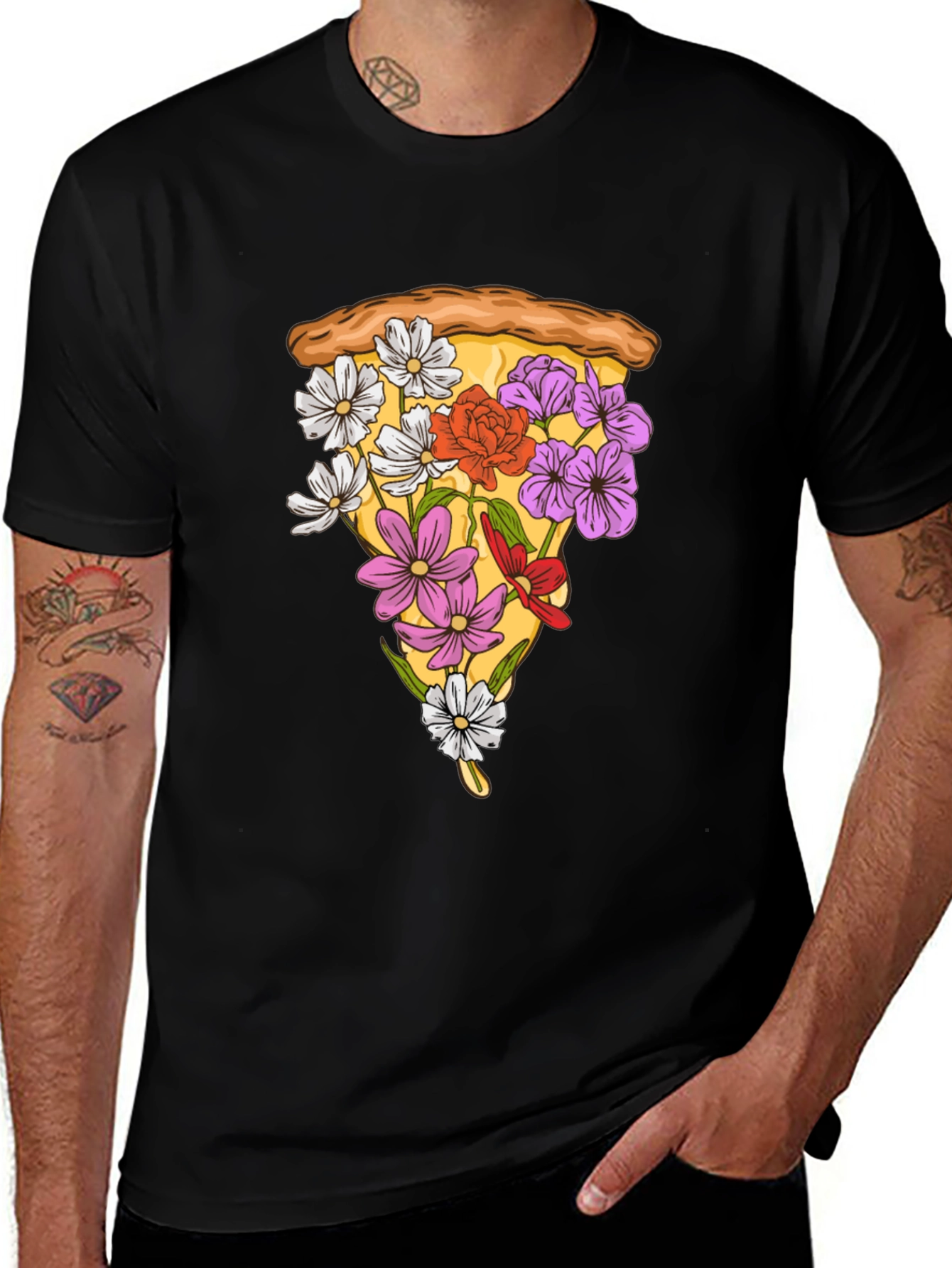 Floral Pizza Slice Graphic Tee - Unique Style