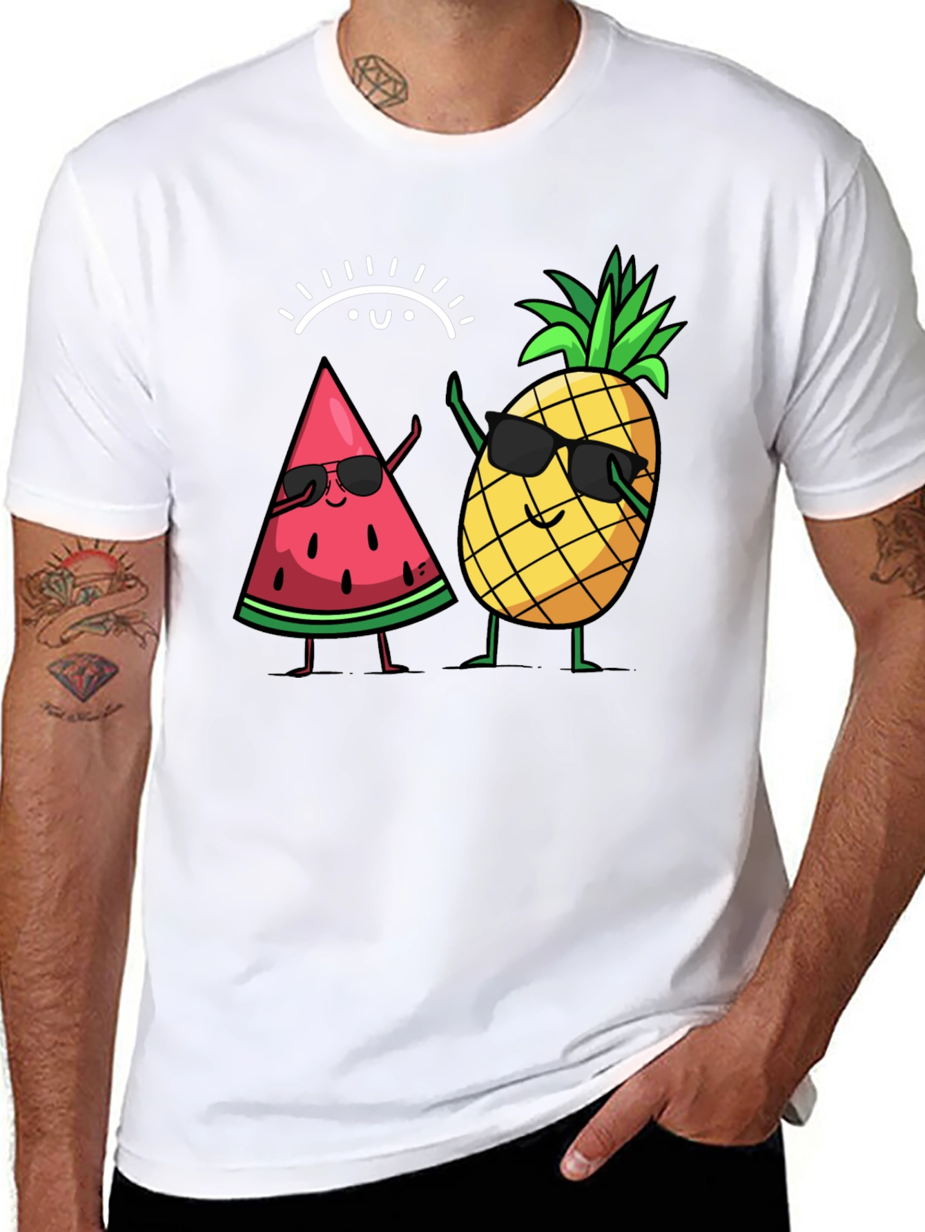 Cool Watermelon & Pineapple Graphic T-Shirt