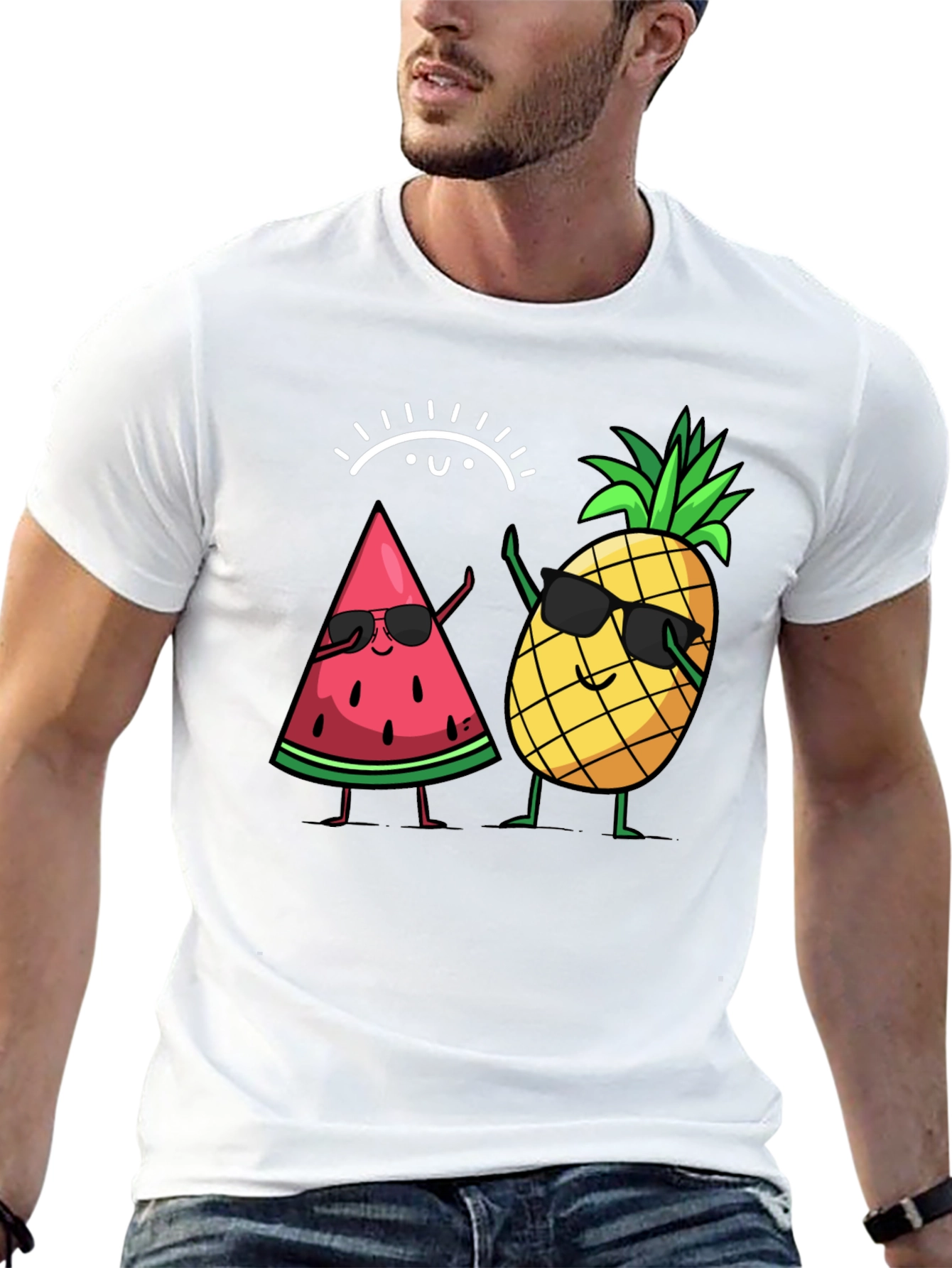 Cool Watermelon & Pineapple Graphic T-Shirt