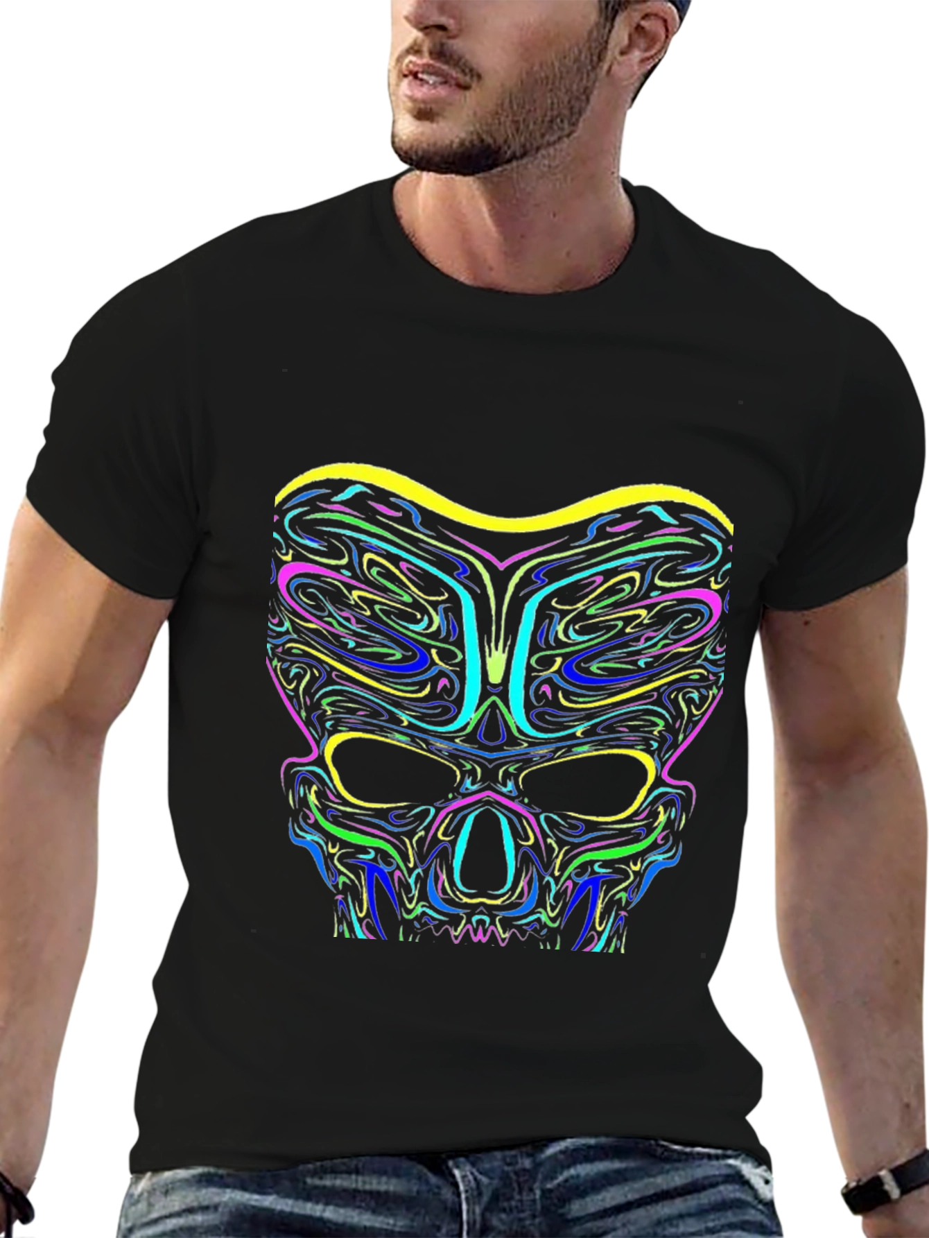 Neon Skull Graphic Black T-Shirt