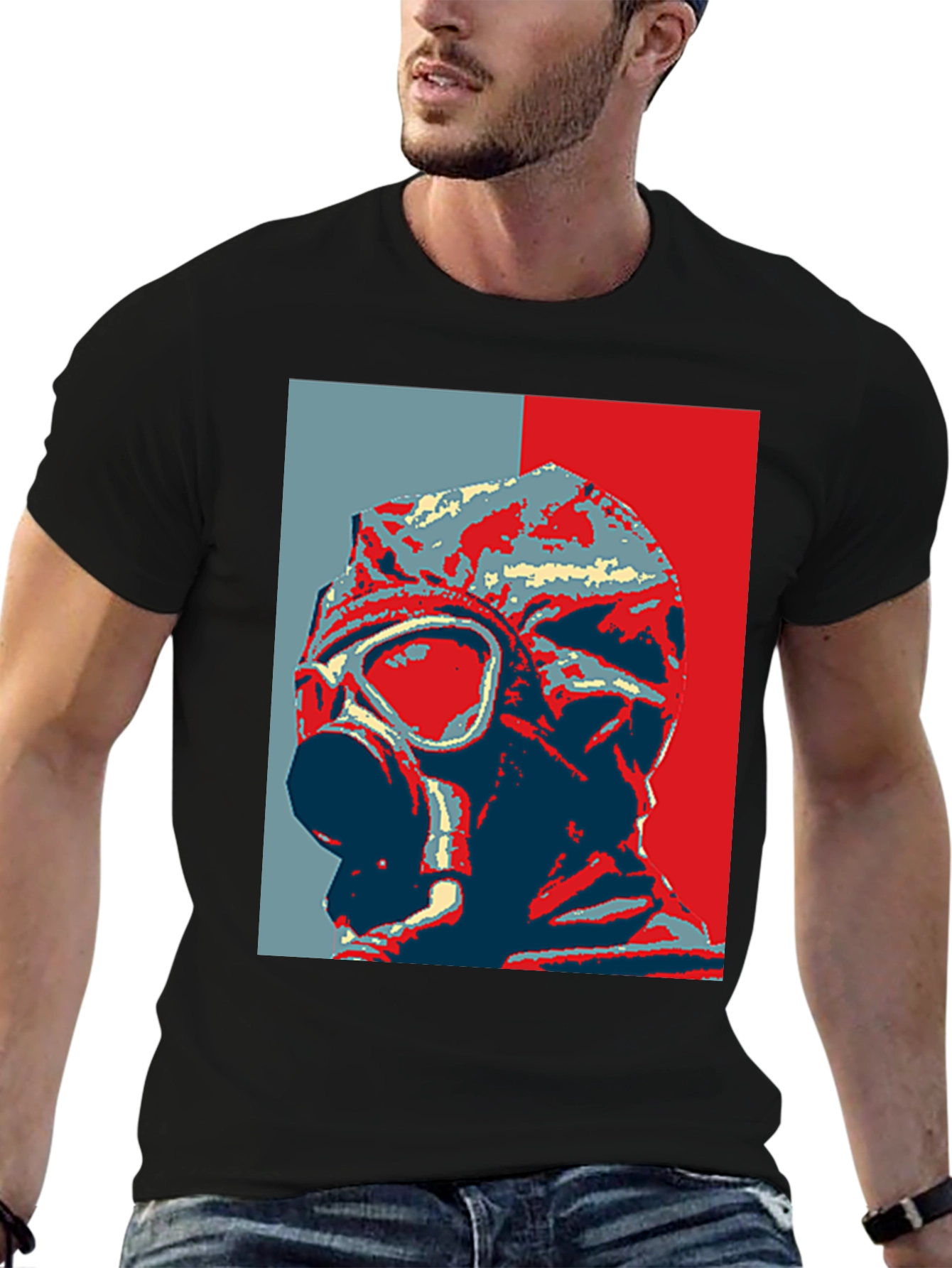 Gas Mask Graphic Print Black T-Shirt