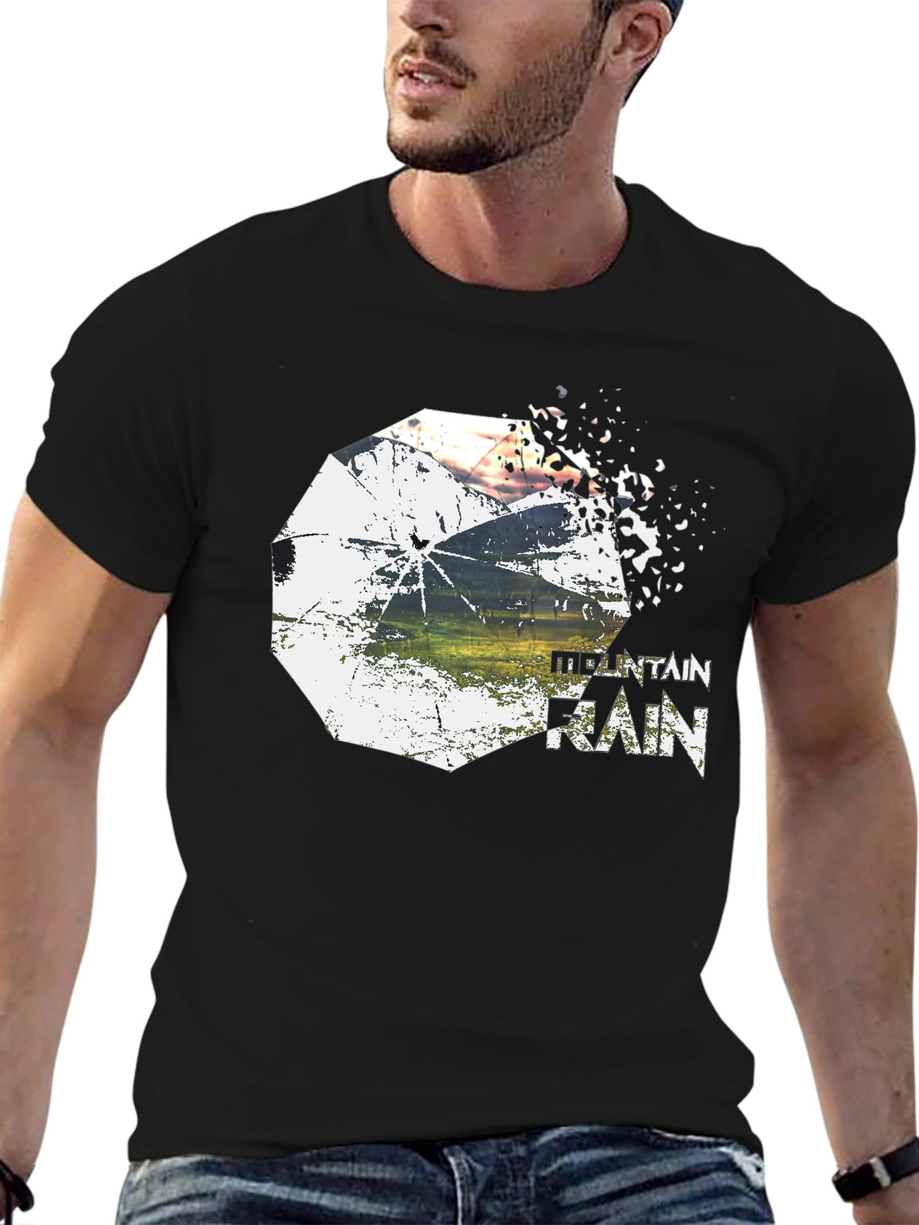 Mountain Rain Graphic Tee - Stylish Black T-Shirt