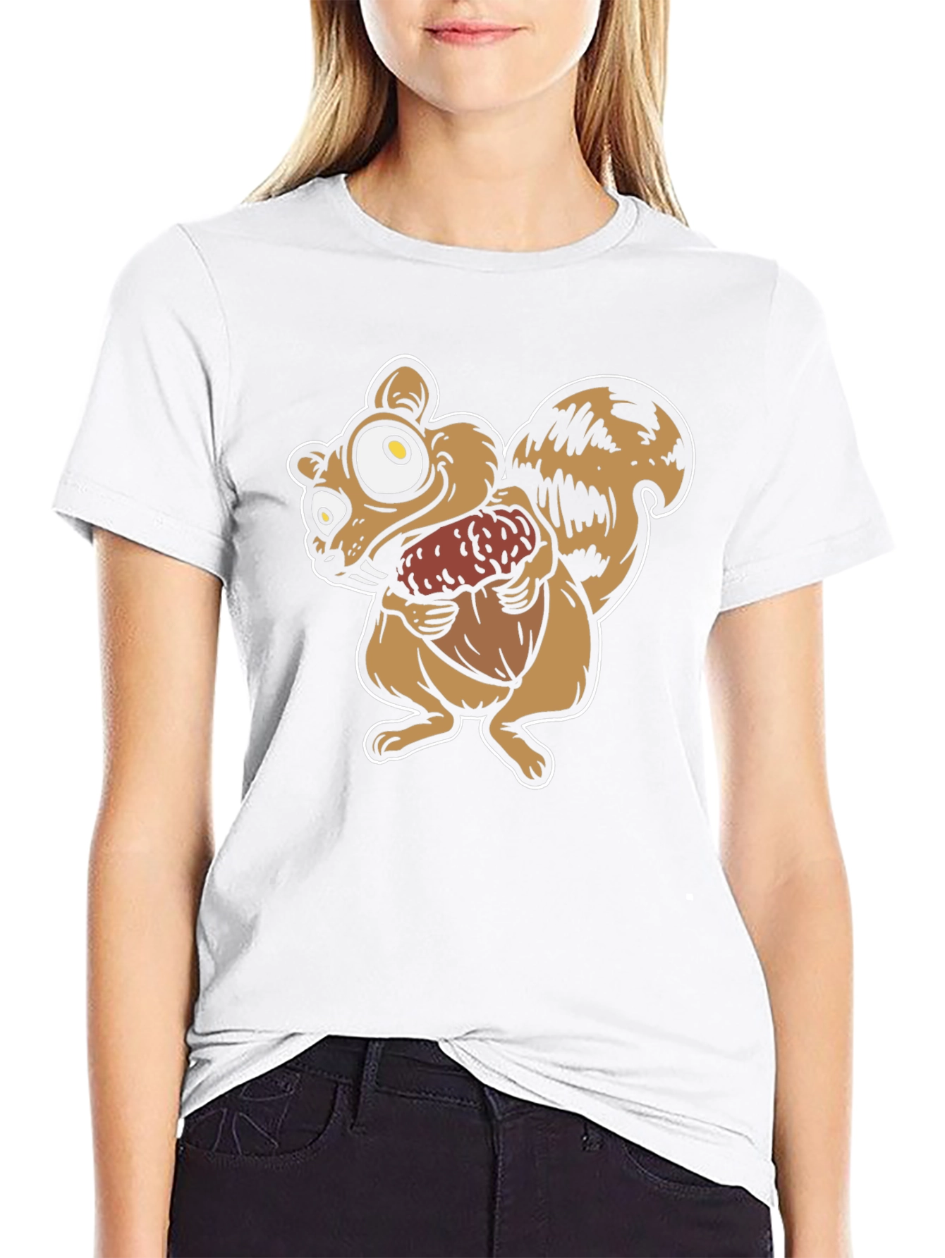 Cartoon Squirrel Holding Acorn Graphic T-Shirt