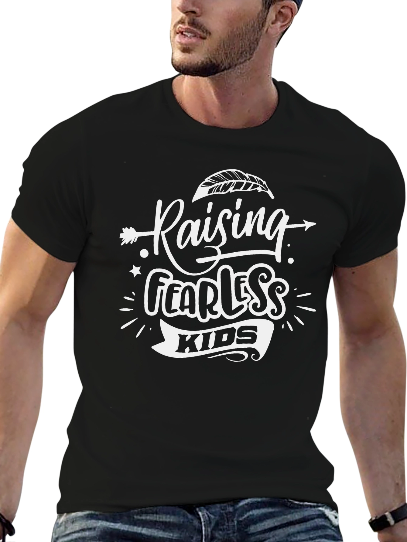 Raising Fearless Kids Graphic Tee - Trendy Black T-Shirt