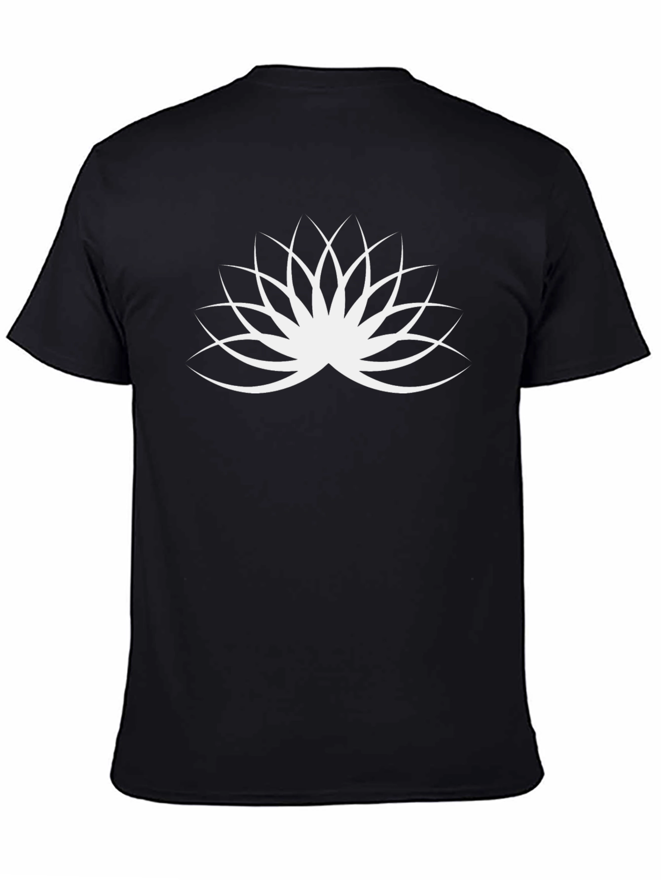 Black T-Shirt with White Lotus Flower Design