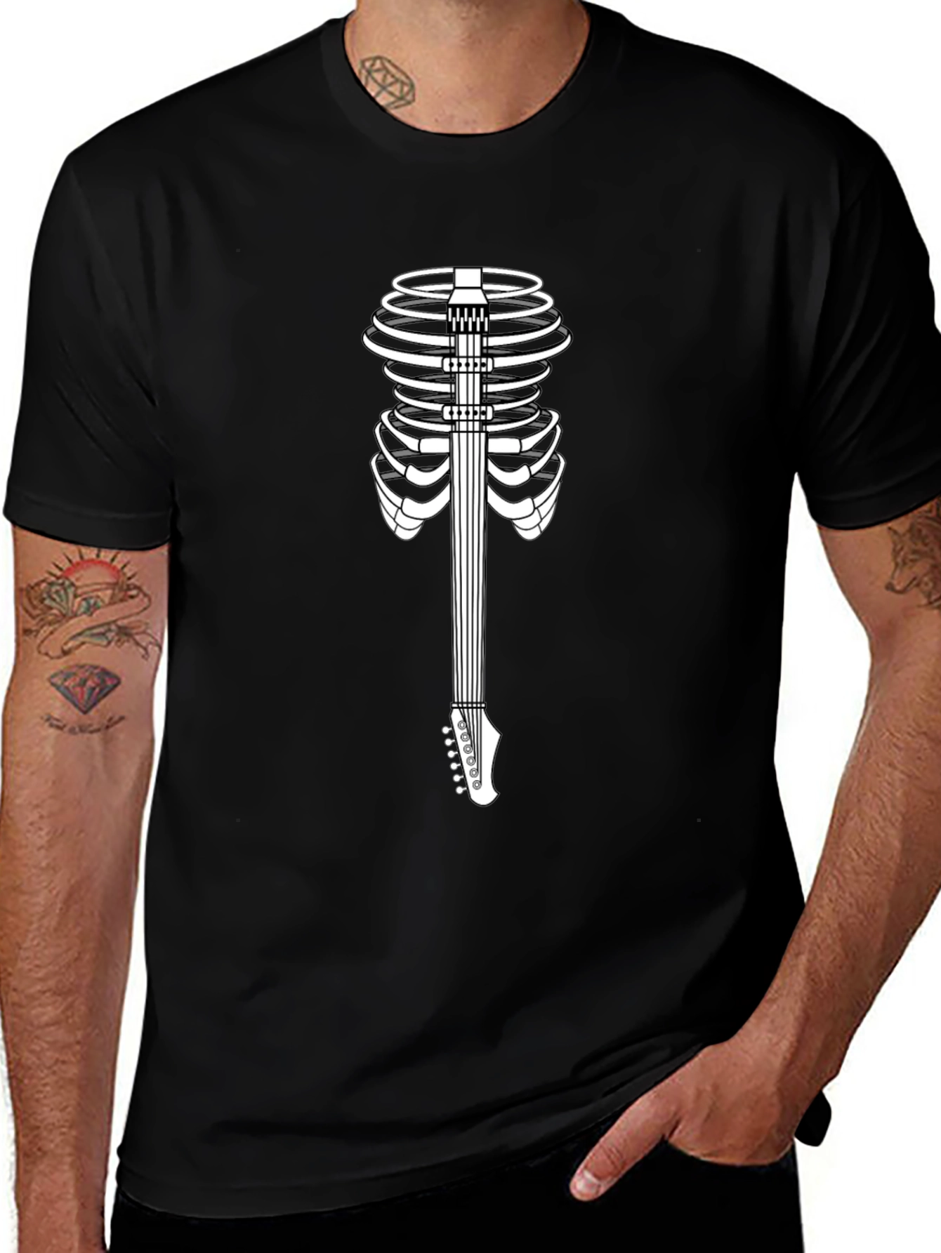 Guitar Rib Cage Graphic Tee - Black