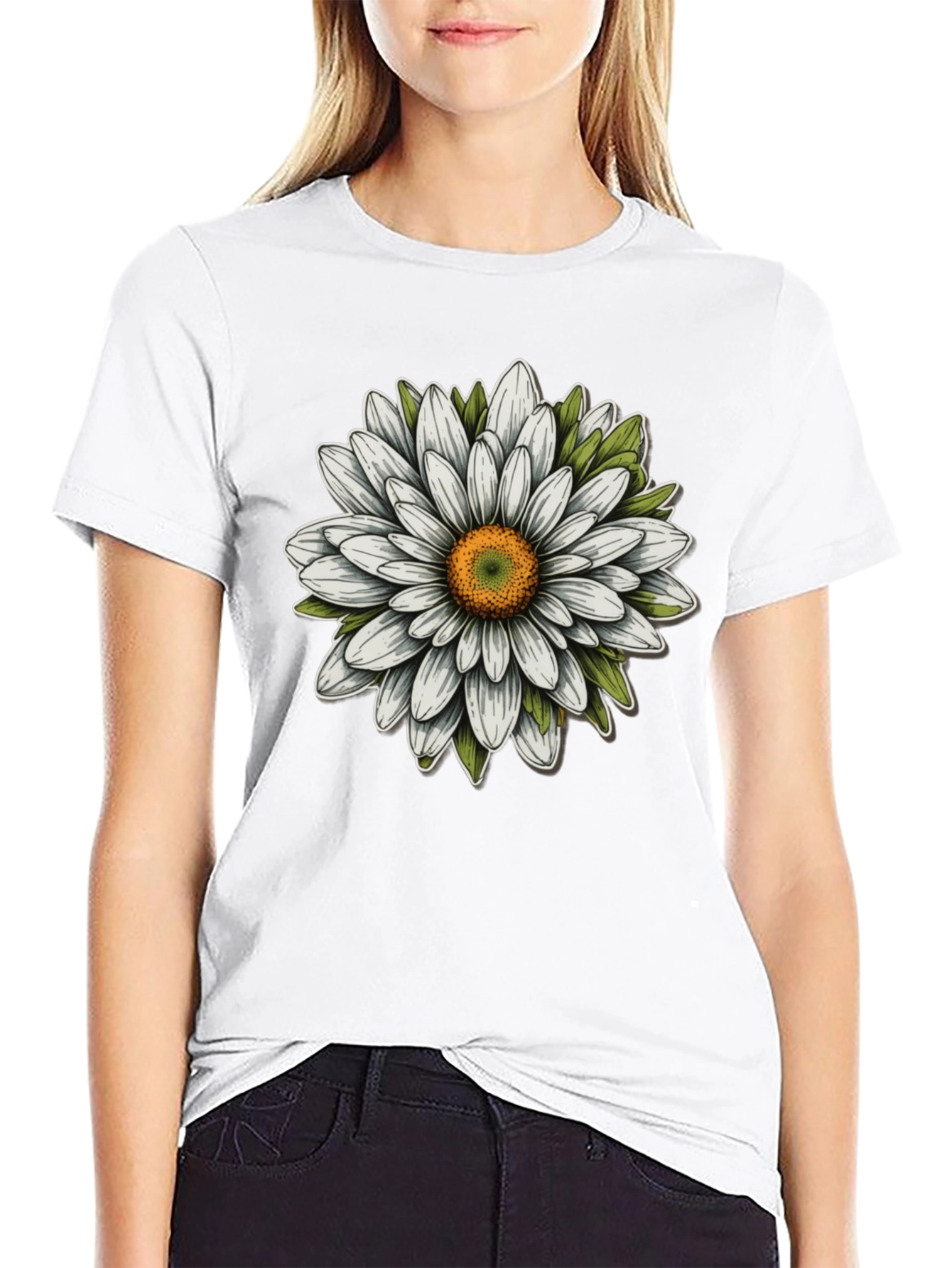Daisy Flower Graphic Tee - Black Cotton Blend