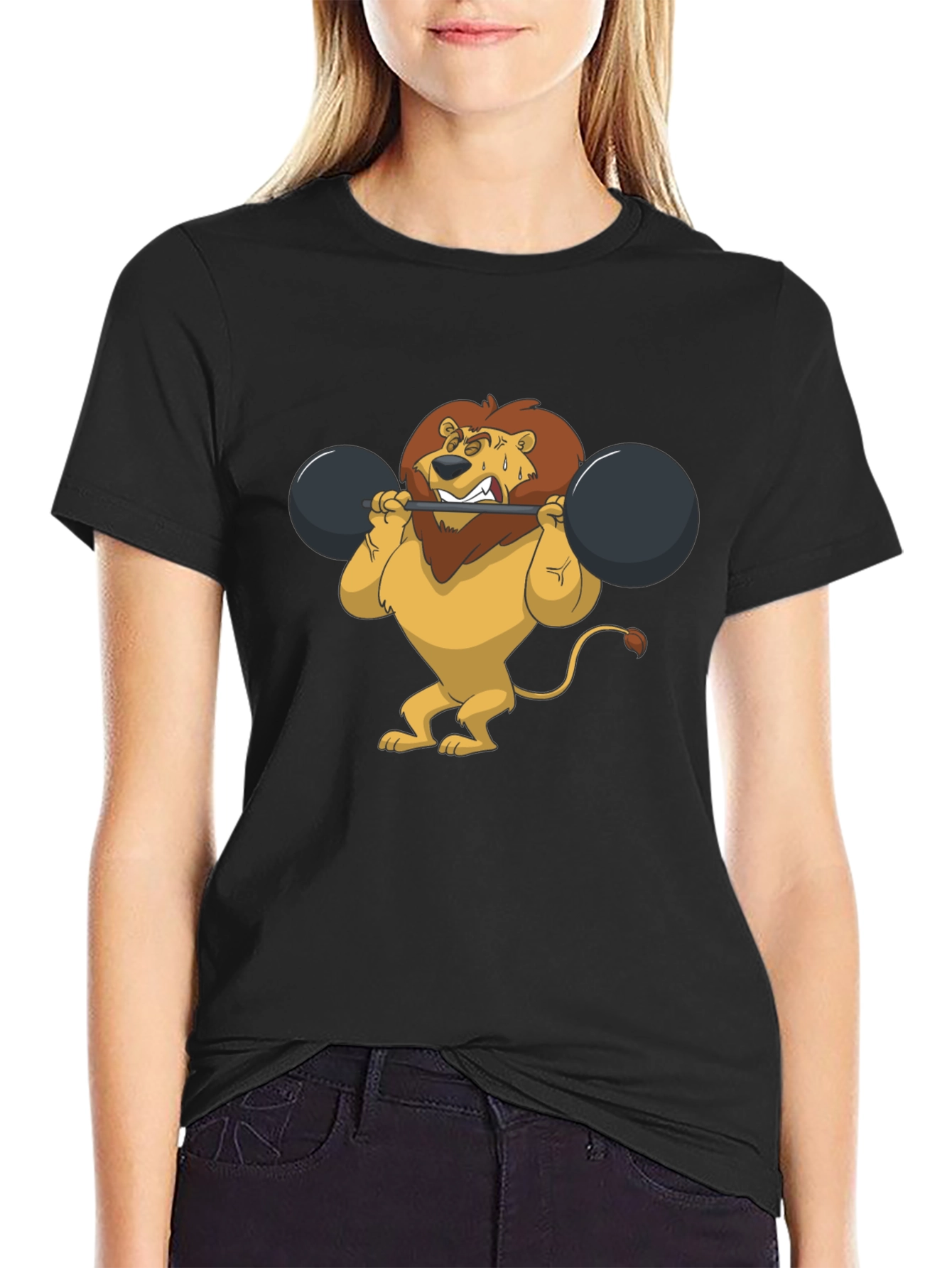 Lion Lifting Weights Graphic Tee - Black T-Shirt