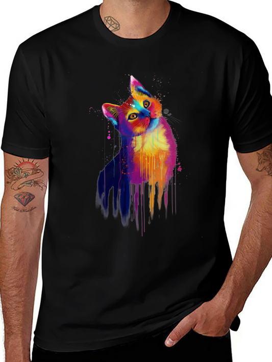 Vibrant Cat Graphic Black T-Shirt