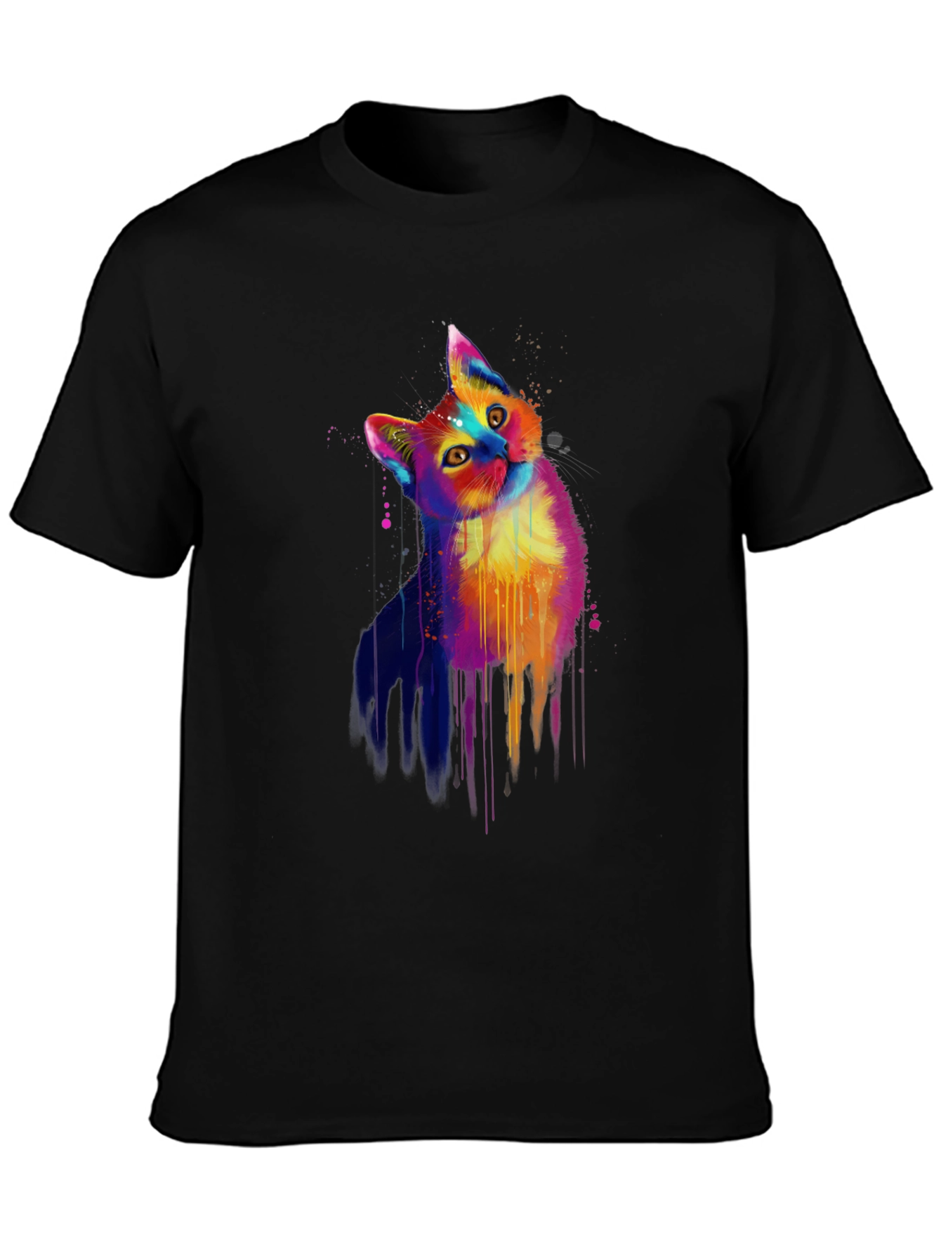Vibrant Cat Graphic Black T-Shirt