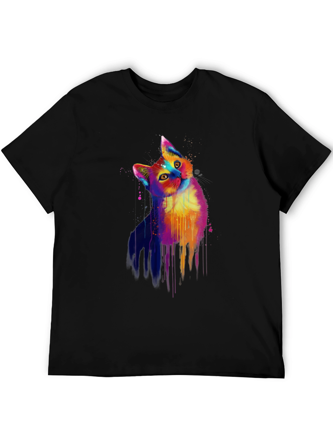 Vibrant Cat Graphic Black T-Shirt