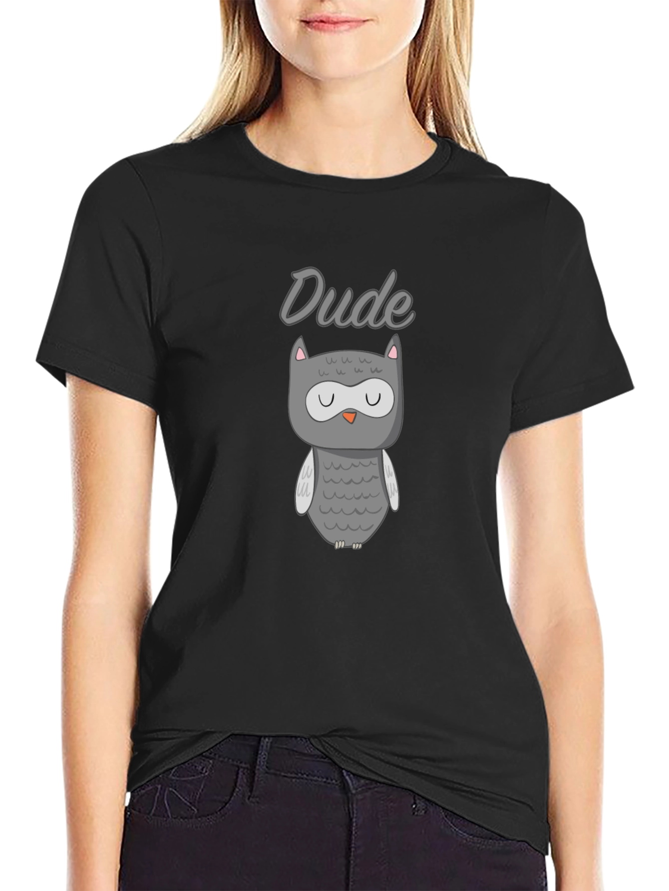 Dude Owl Graphic Black T-Shirt