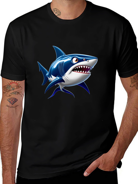 Shark Cartoon Graphic Black T-Shirt