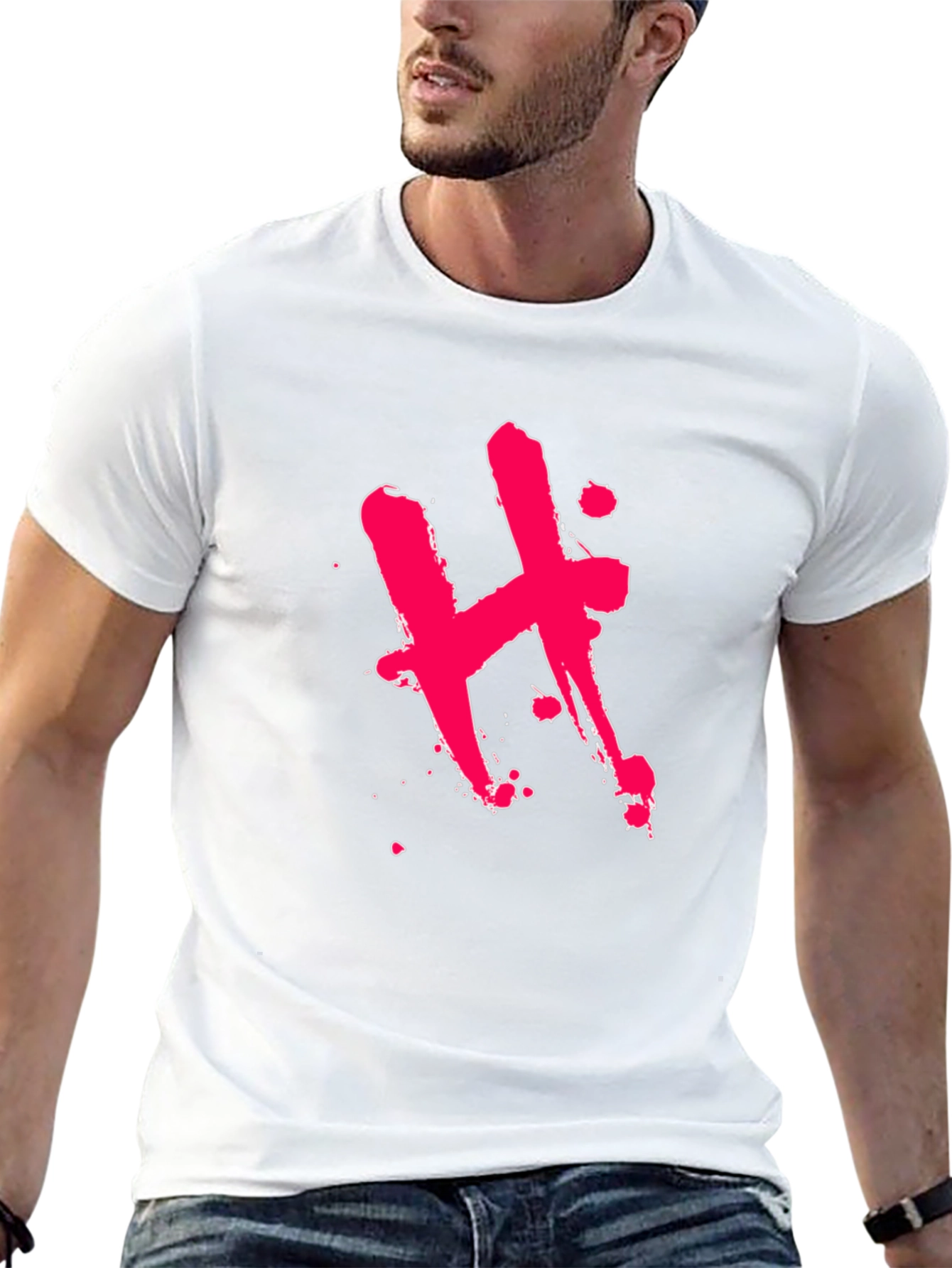 Edgy Black T-Shirt with Pink H Design