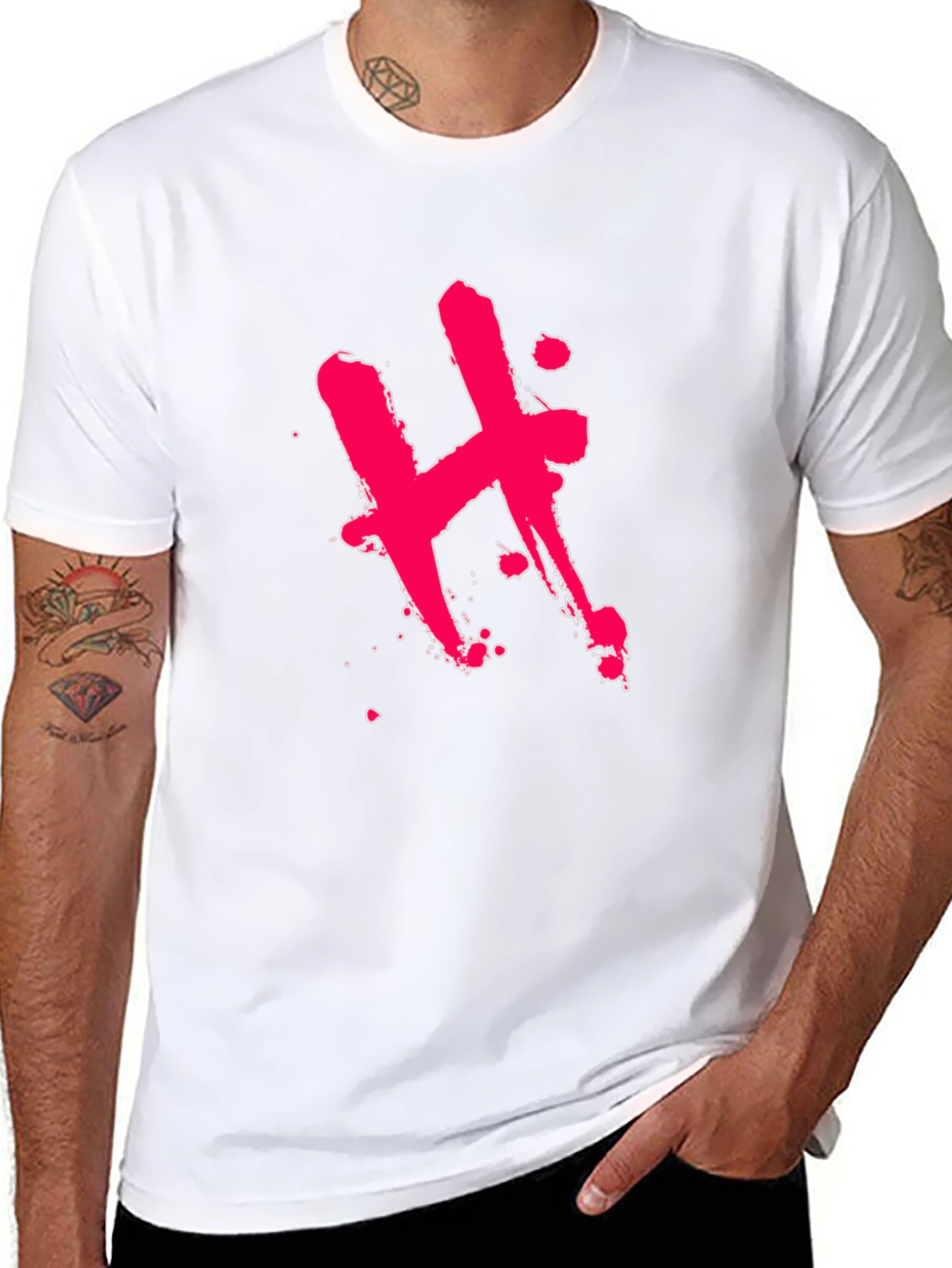 Edgy Black T-Shirt with Pink H Design