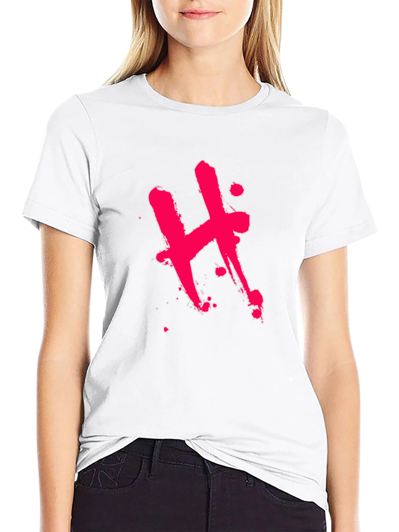 Edgy Black T-Shirt with Pink H Design