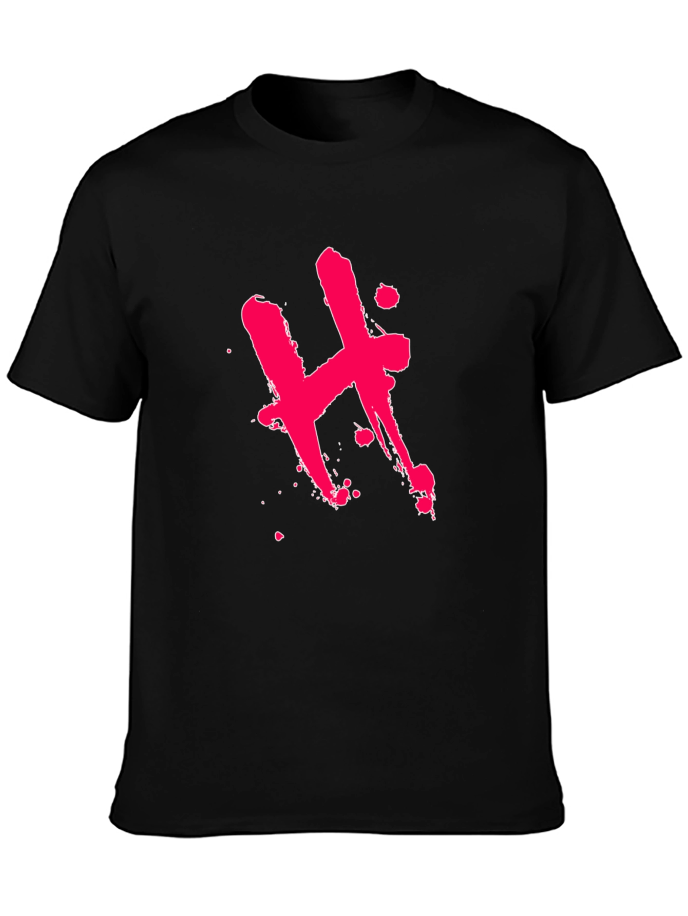 Edgy Black T-Shirt with Pink H Design