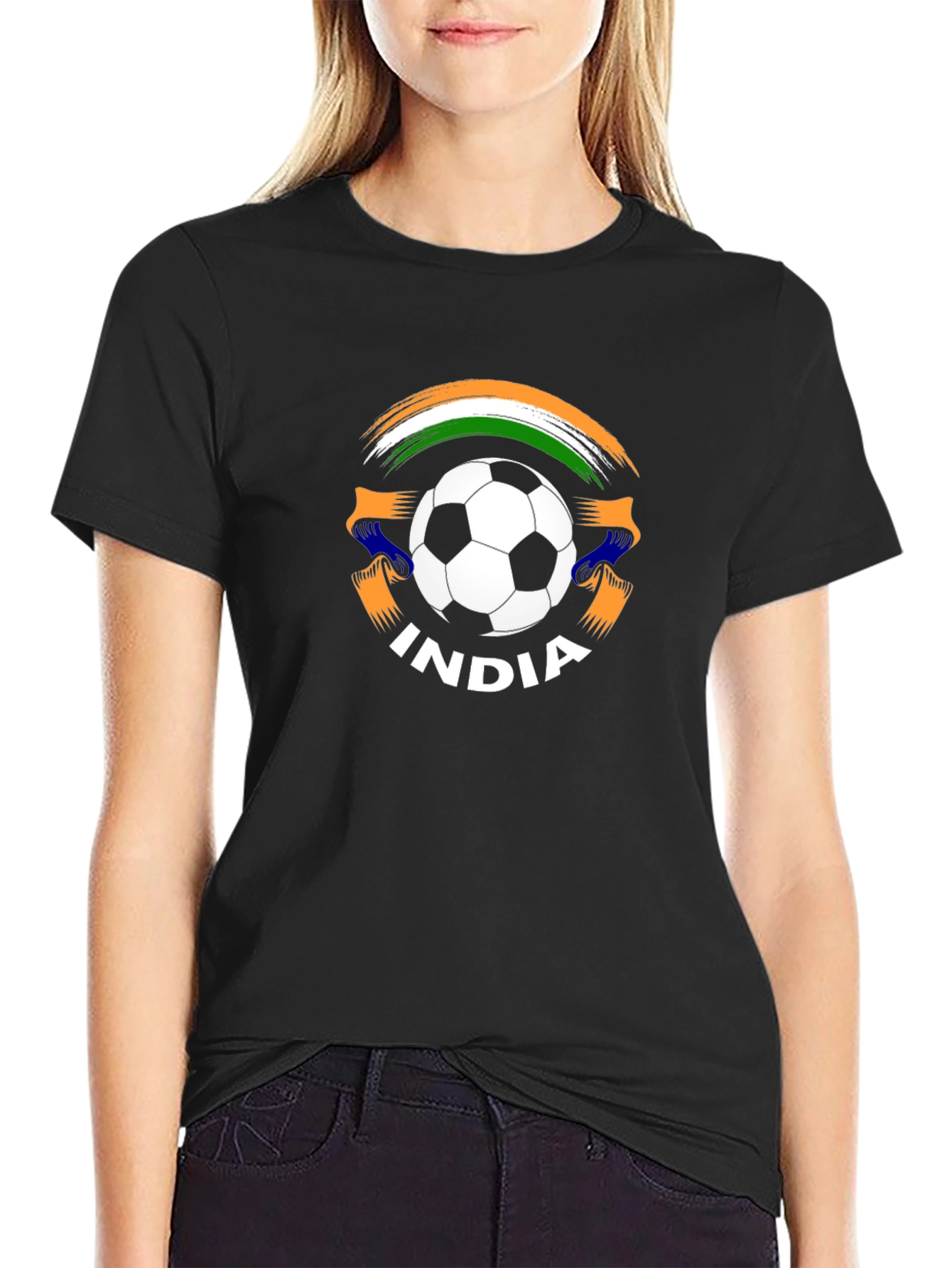 India Soccer T-Shirt - Black Jersey with Graphic Print