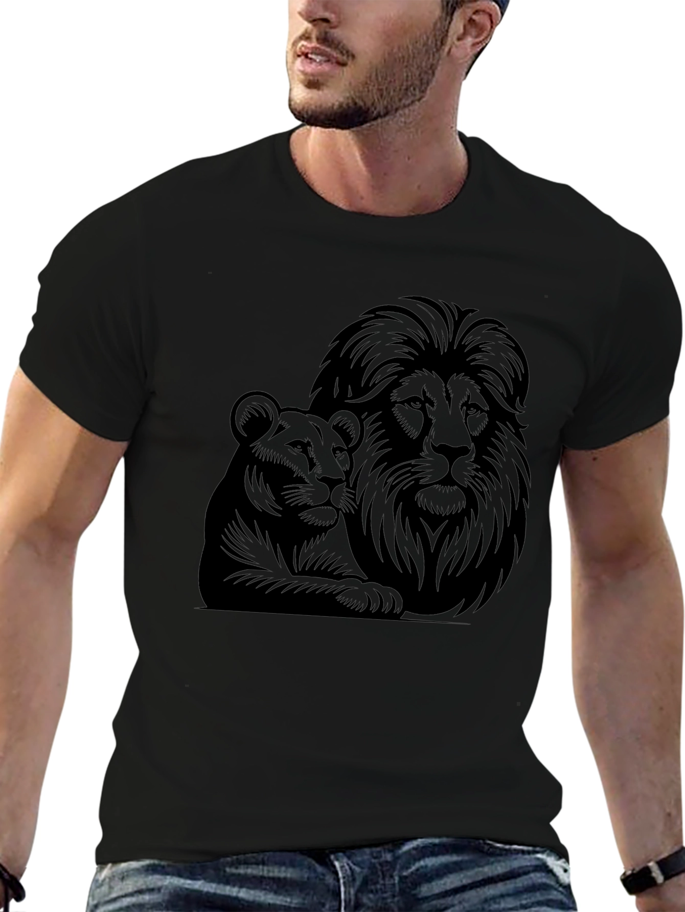 Lion & Lioness Graphic Tee - Black Unisex T-Shirt