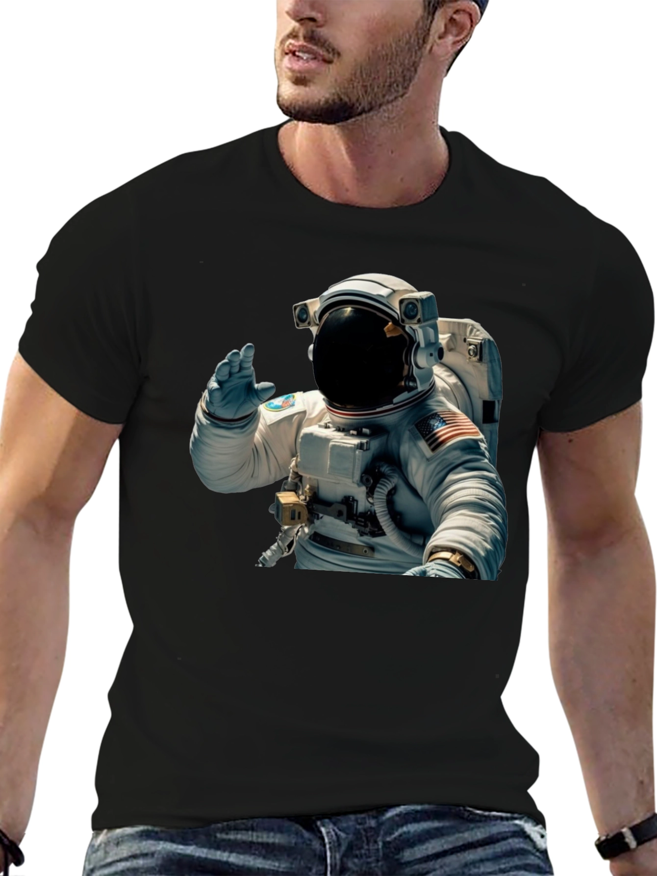 Astronaut Wave Graphic Black T-Shirt