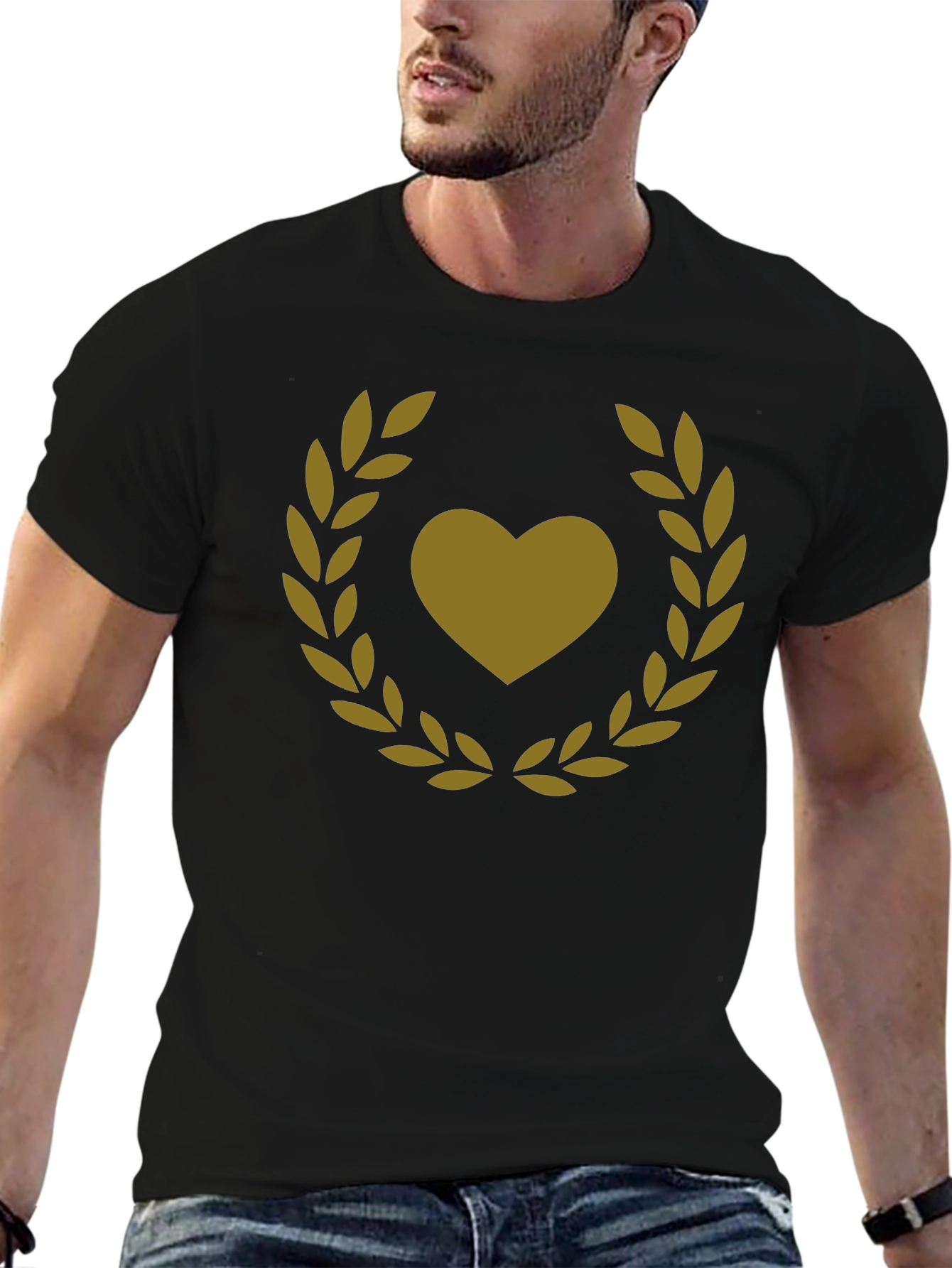 Heart & Laurel Wreath Graphic Black T-Shirt