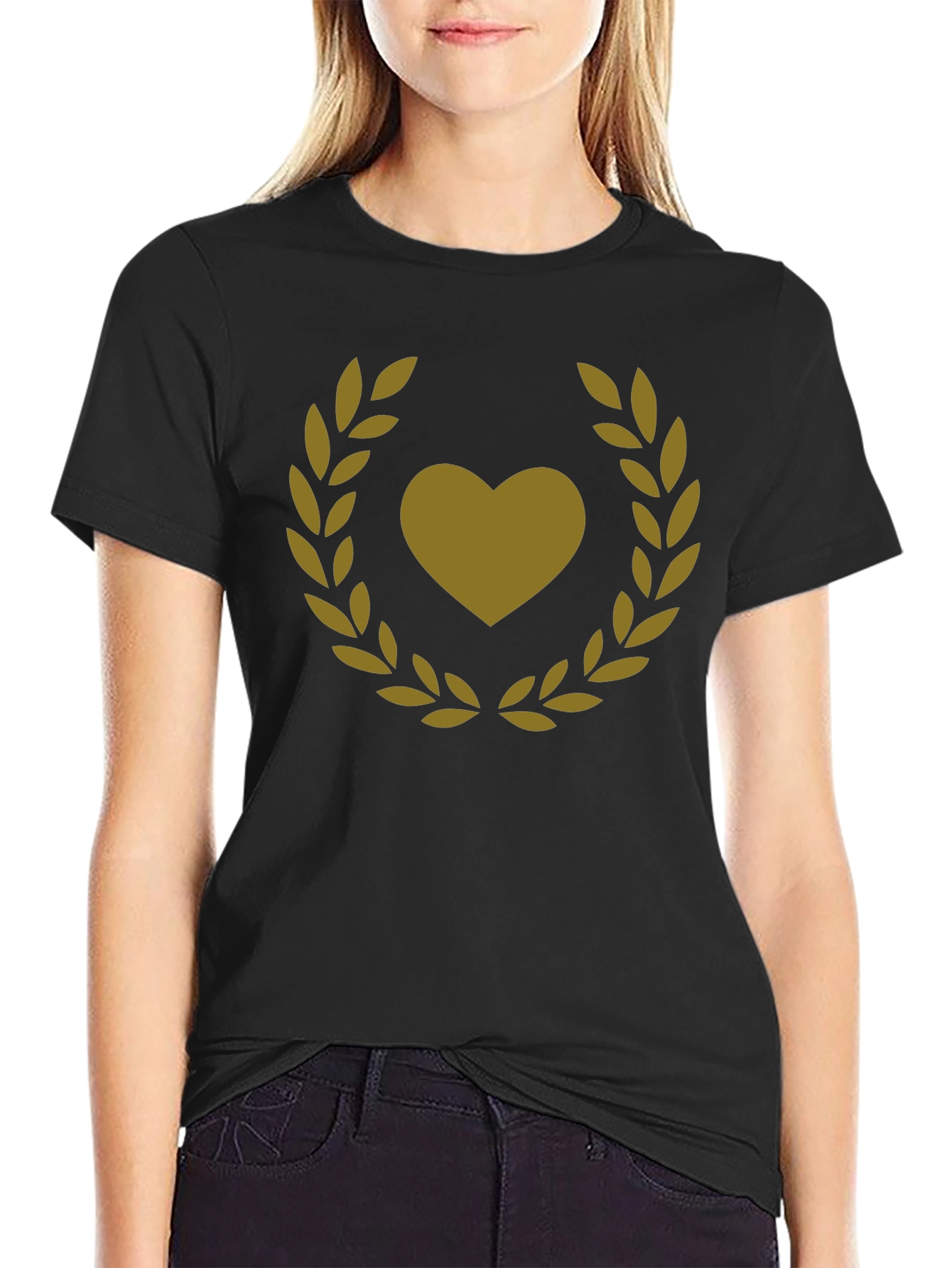Heart & Laurel Wreath Graphic Black T-Shirt