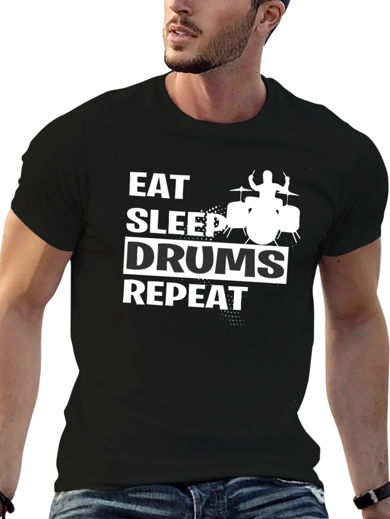 Eat Sleep Drums Repeat Black Graphic Tee