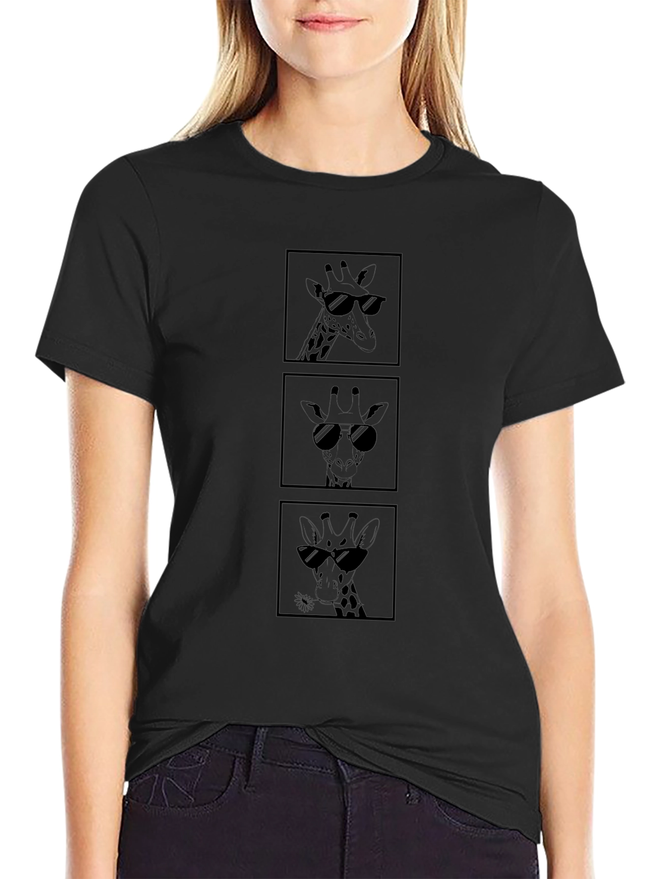 Cool Giraffe Tee - Black Graphic T-Shirt