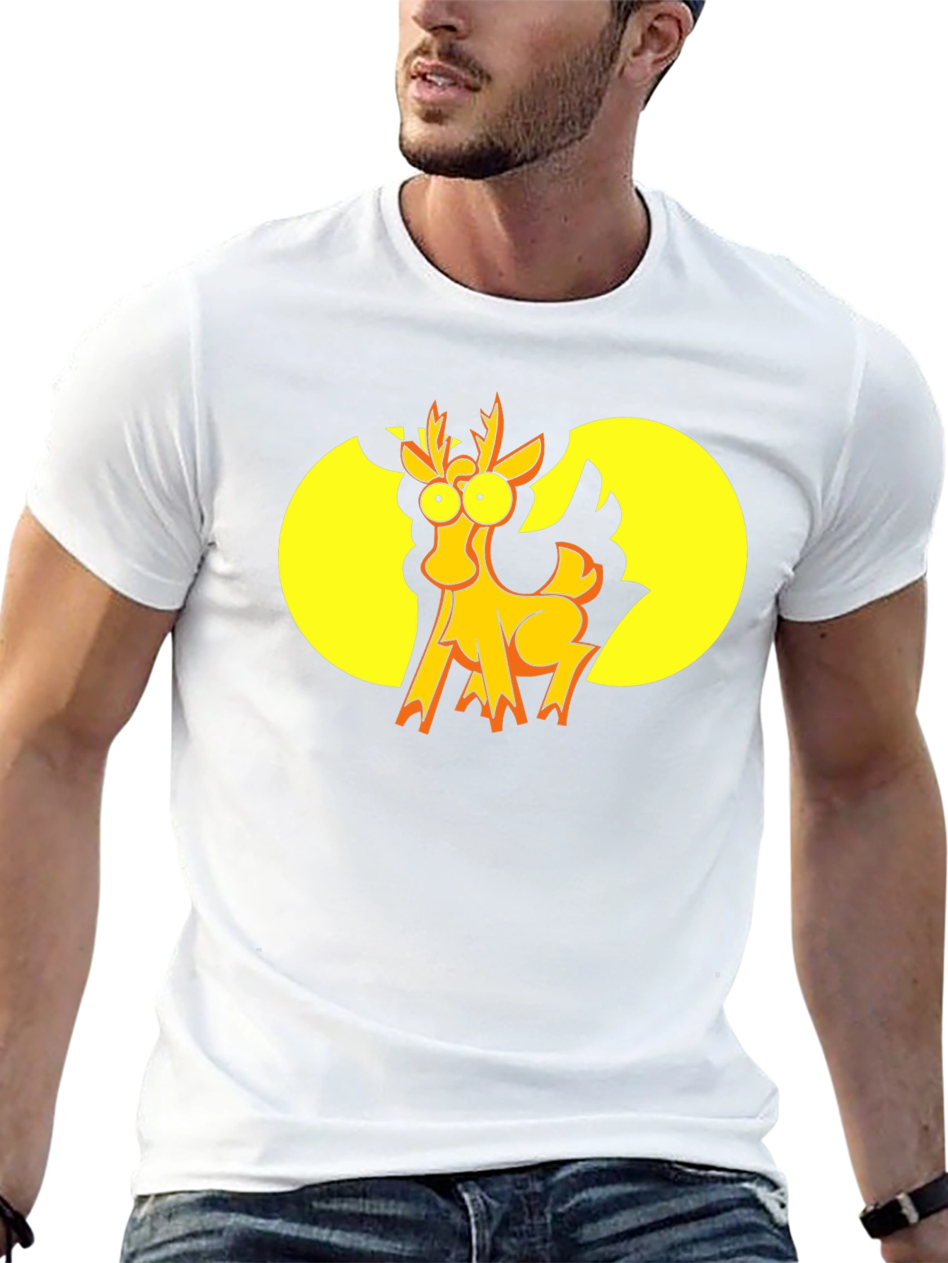Funny Cartoon Deer Graphic T-Shirt - Black