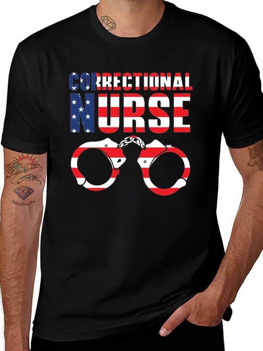 Correctional Nurse American Flag Handcuffs Graphic T-Shirt