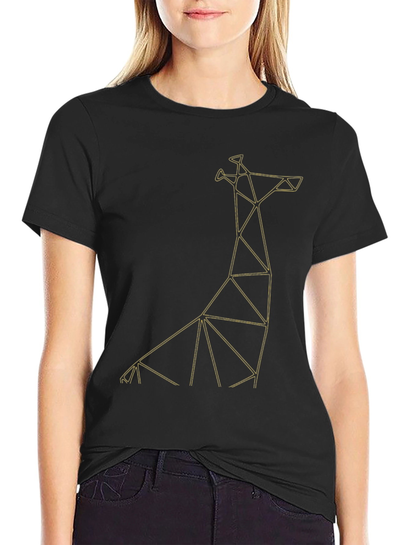 Geometric Giraffe Graphic Tee - Black
