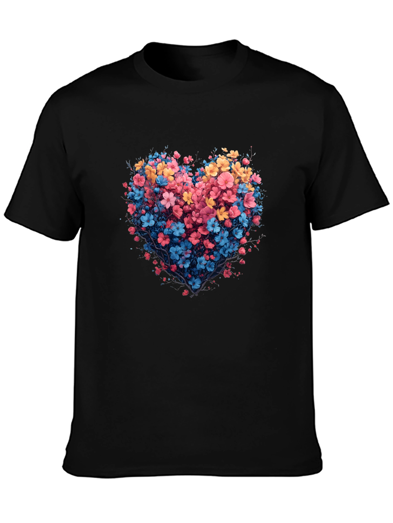 Floral Heart Graphic Black T-Shirt